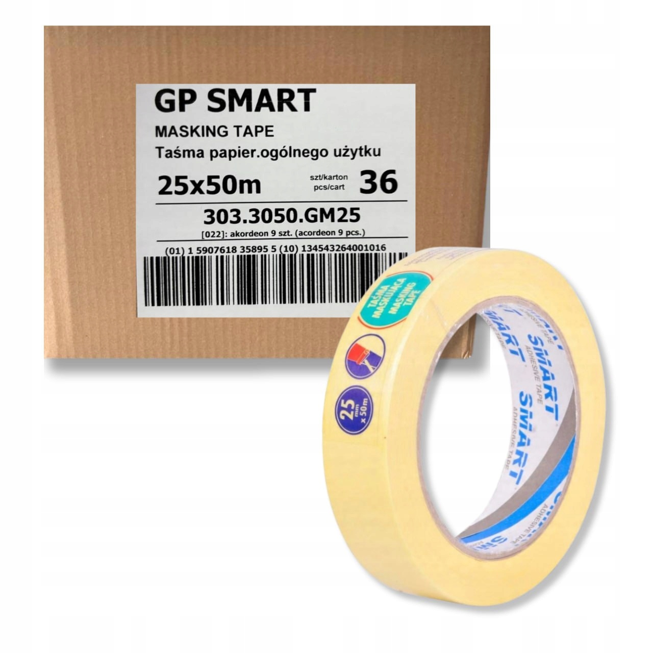 Papírová Malířská Páska Žlutá Maskovací 25 mm x 50 m Smart OCHRANNÁ-36 ks