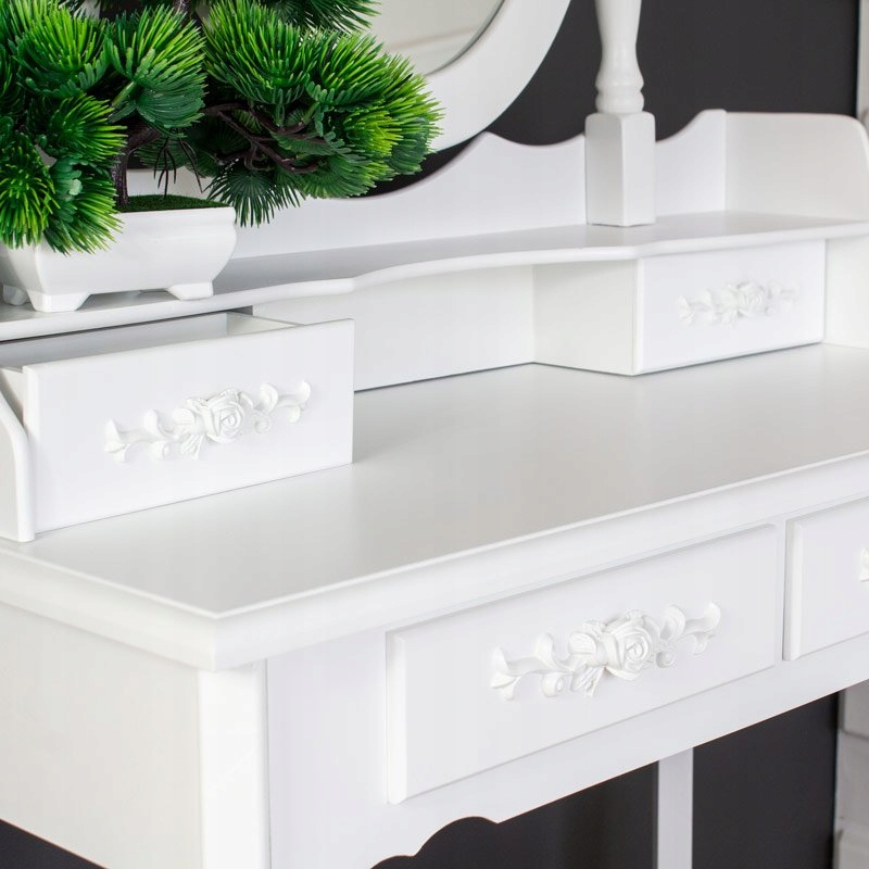 TOALETKA KOSMETYCZNA Z LUSTREM + TABORET SZUFLADY BIAŁA STYLOWA Kolor mebla biały