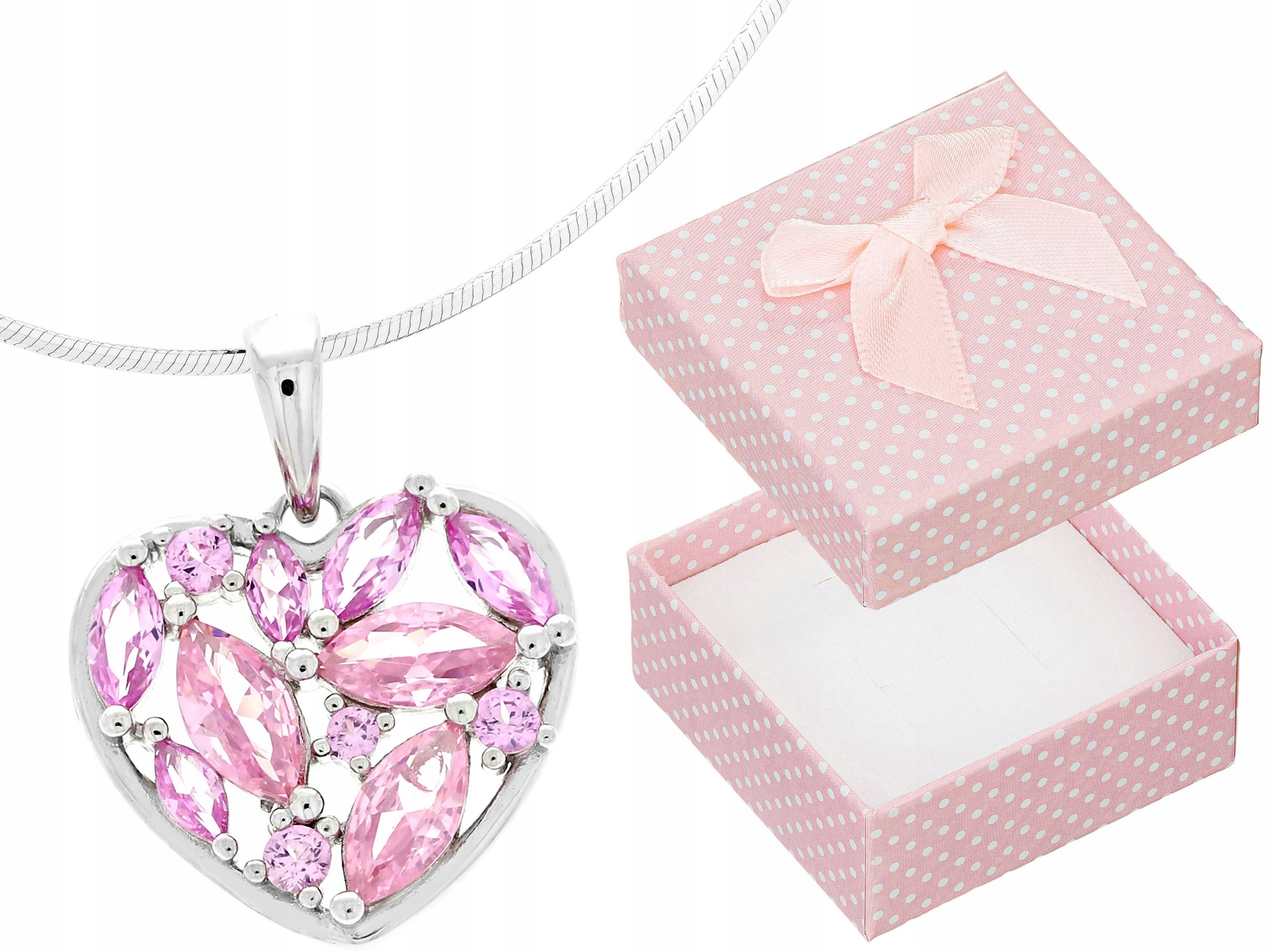 Krátký stříbrný dámský náhrdelník Srdce s růžovými zirkony Choker 30 cm