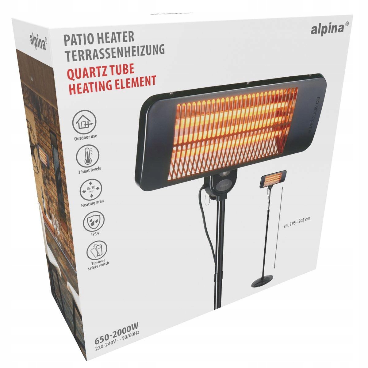 Vertikální Zahradní Ohřívač 650-1300-2000W Alpina