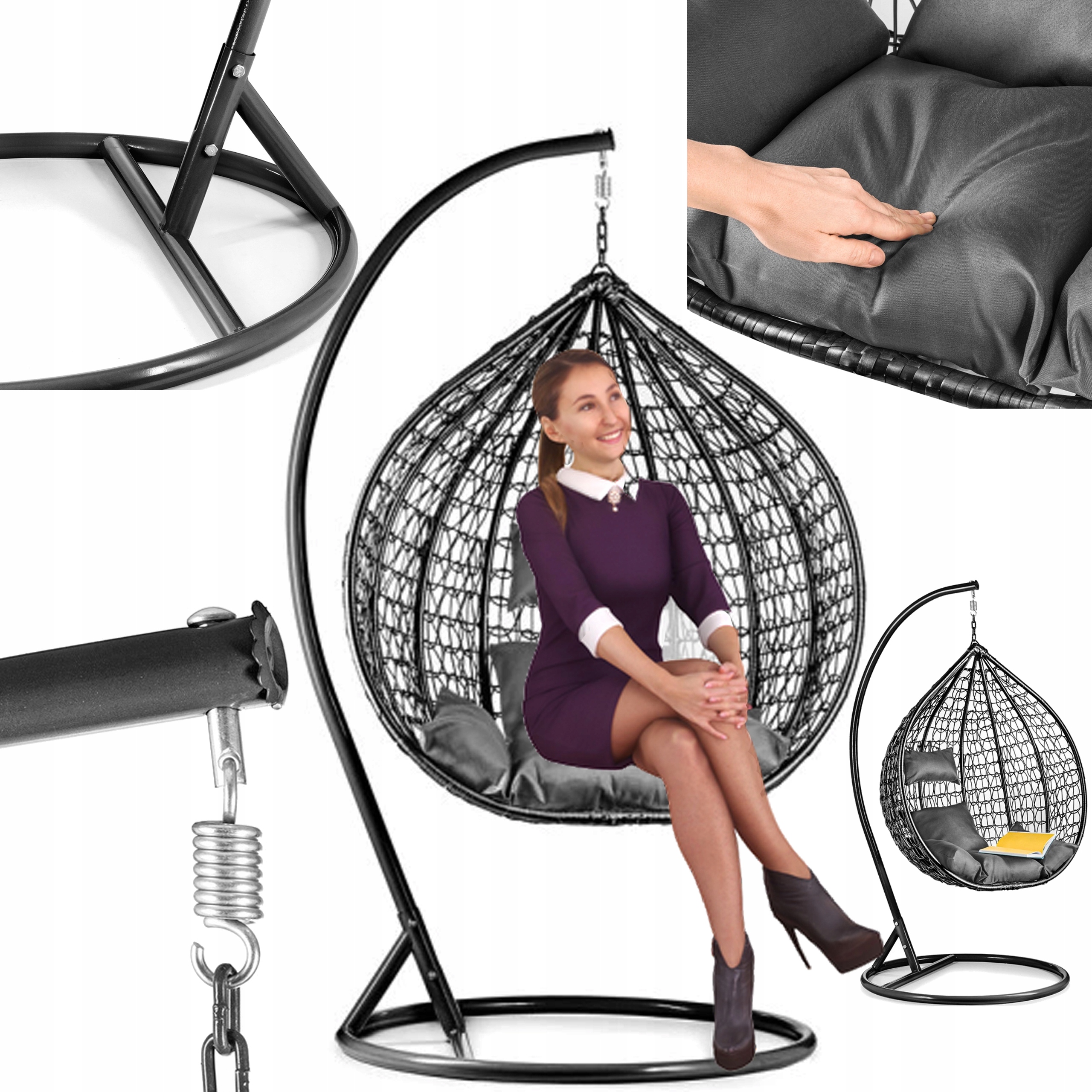 KOSZ KOKON FOTEL WISZĄCY BUJANY OGRODOWY HUŚTAWKA