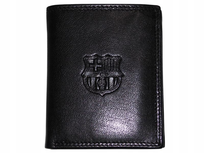 Fc Barcelona Skórzany Portfel Czarny Skóra Naturalna Tłoczony Herb Pionowy