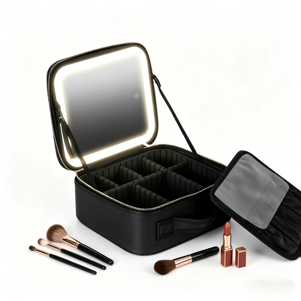 Kosmetická Taštička S Led Zrcátkem, Kožená Jako Dárek, Kufřík, Make-up