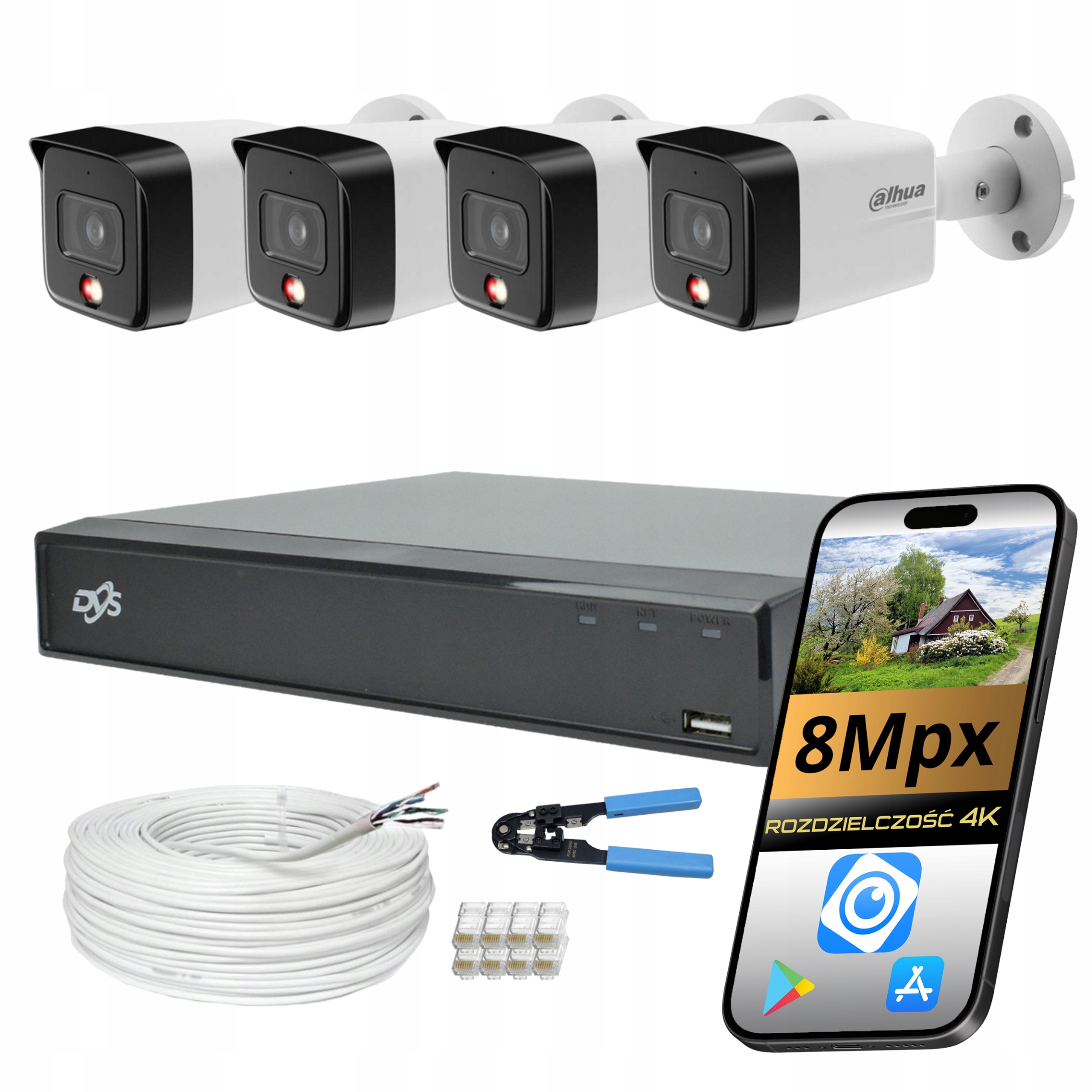 Sada Pro Monitorování Domu 4x Venkovní Ip Kamera Poe 8Mpx Dahua Ai