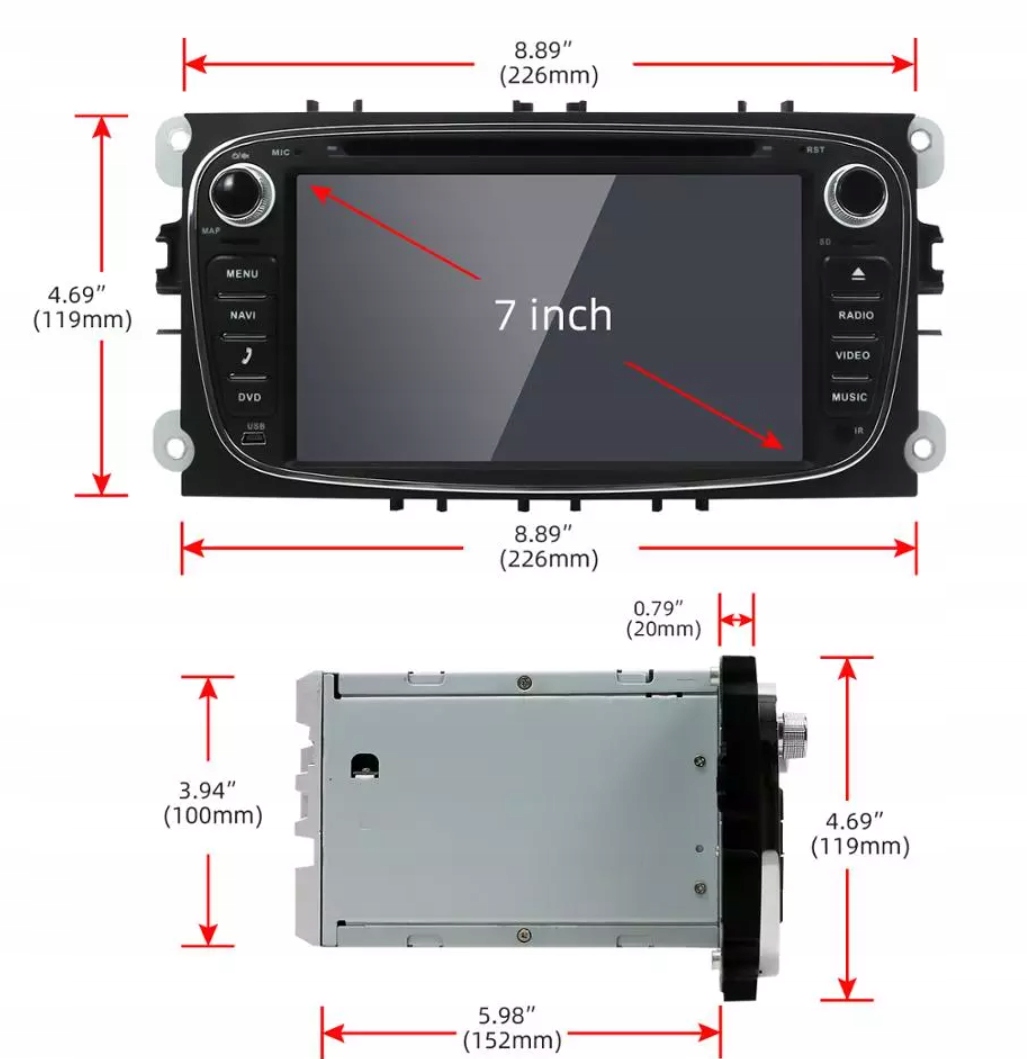 RADIO ANDROID FORD MONDEO MK4 CONVERS+ KIEROWNICA Montaż 2-DIN