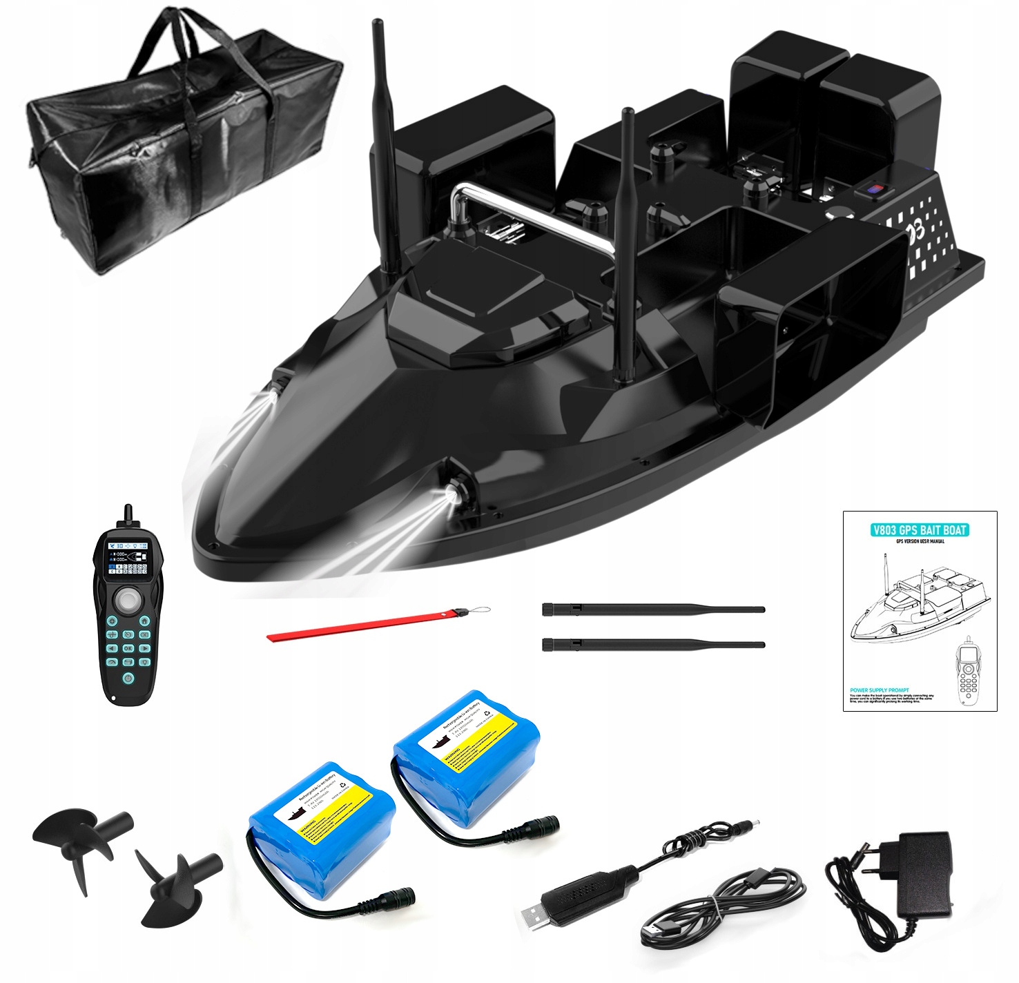 Łódka Zanętowa Flytec V803 4X Podajniki 2XAKU 18000mAh Gps