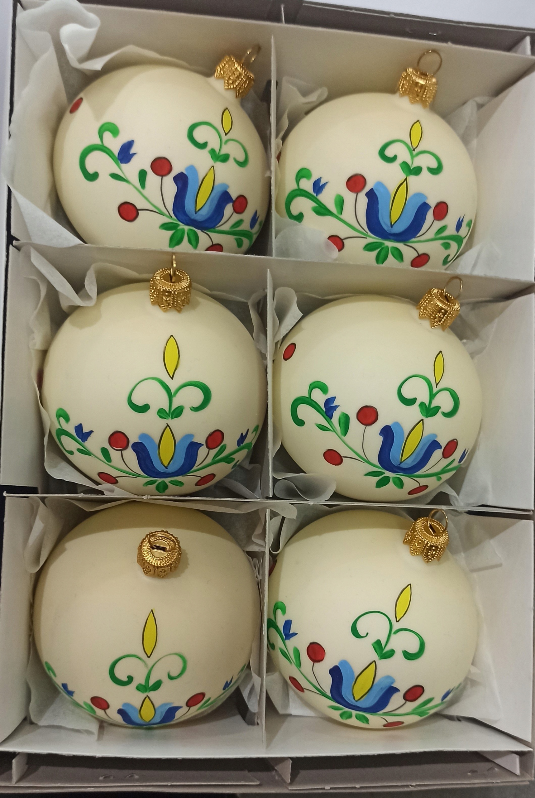 

Kpl 6 szkl krem bombek ręcznie malowane kaszubskie