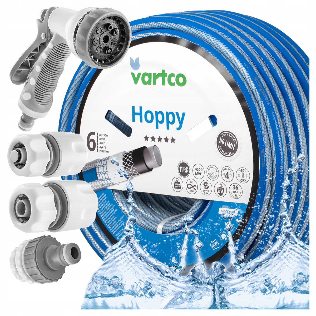 Hadice 50 m 1/2" 6 Wartsw Set Spojky Zavlažovač Tfs