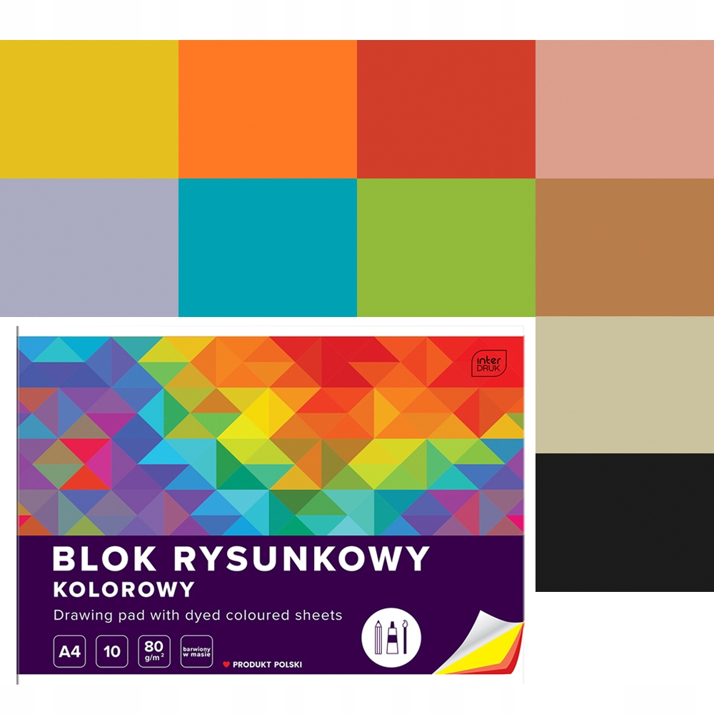 

Blok Rysunkowy Kolorowy A4 10 Kartek 80g Interdruk