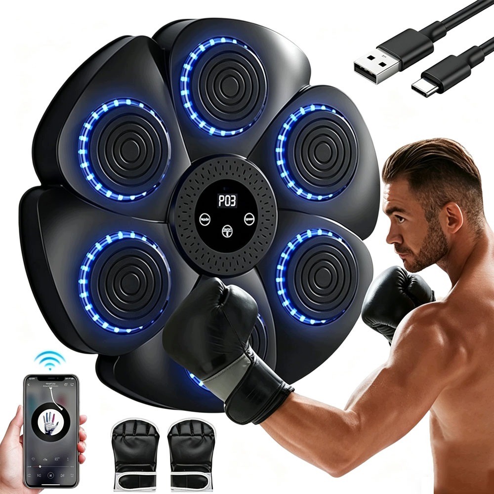 Trenażer Bokserski Muzyczny Bluetooth Tarcza Ścienna Z Rękawicami Dzieci.