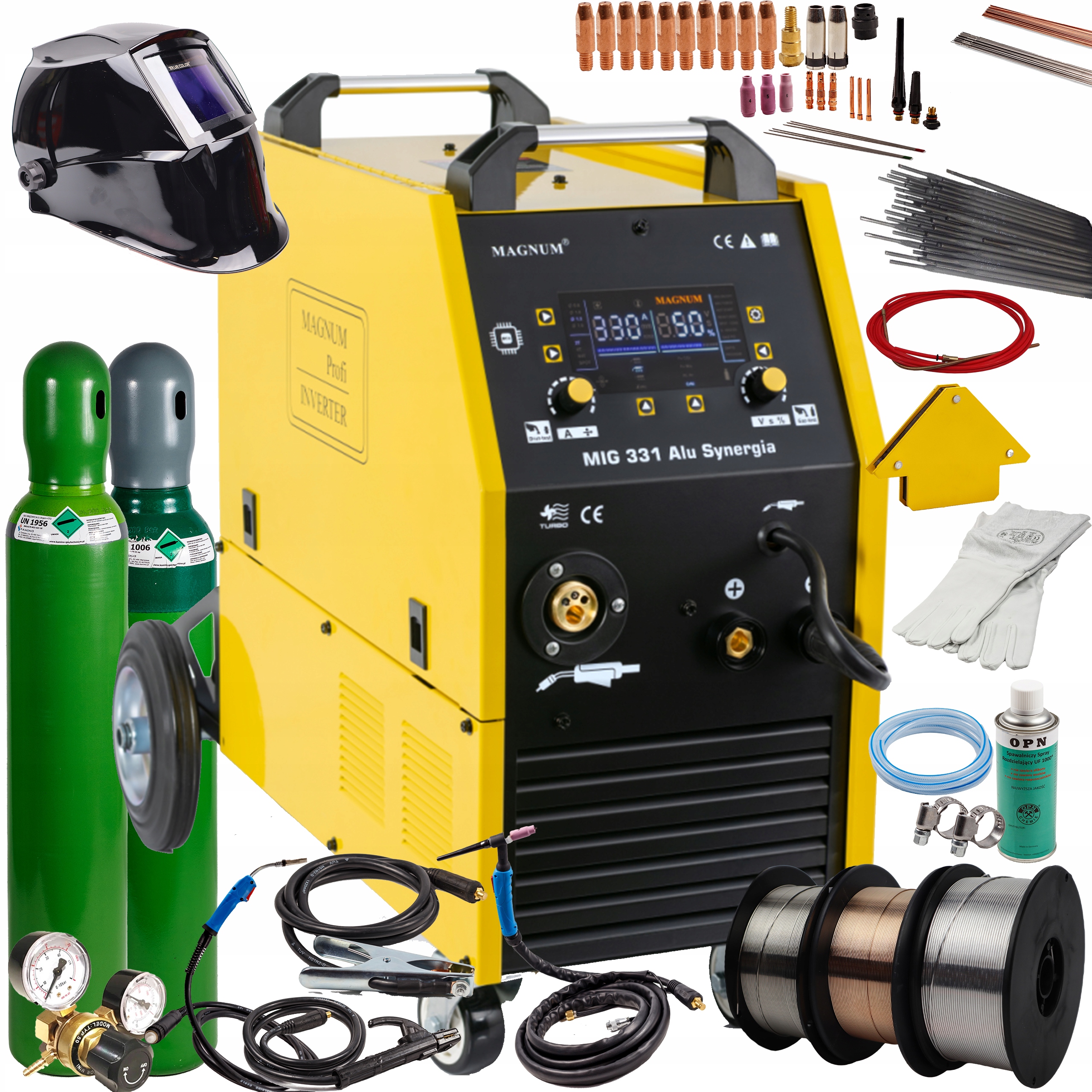 Magnum Mig 331 Alu Synergia Spawarka Igbt 400V Mig Mma Tig Lift LCD ZESTAW2