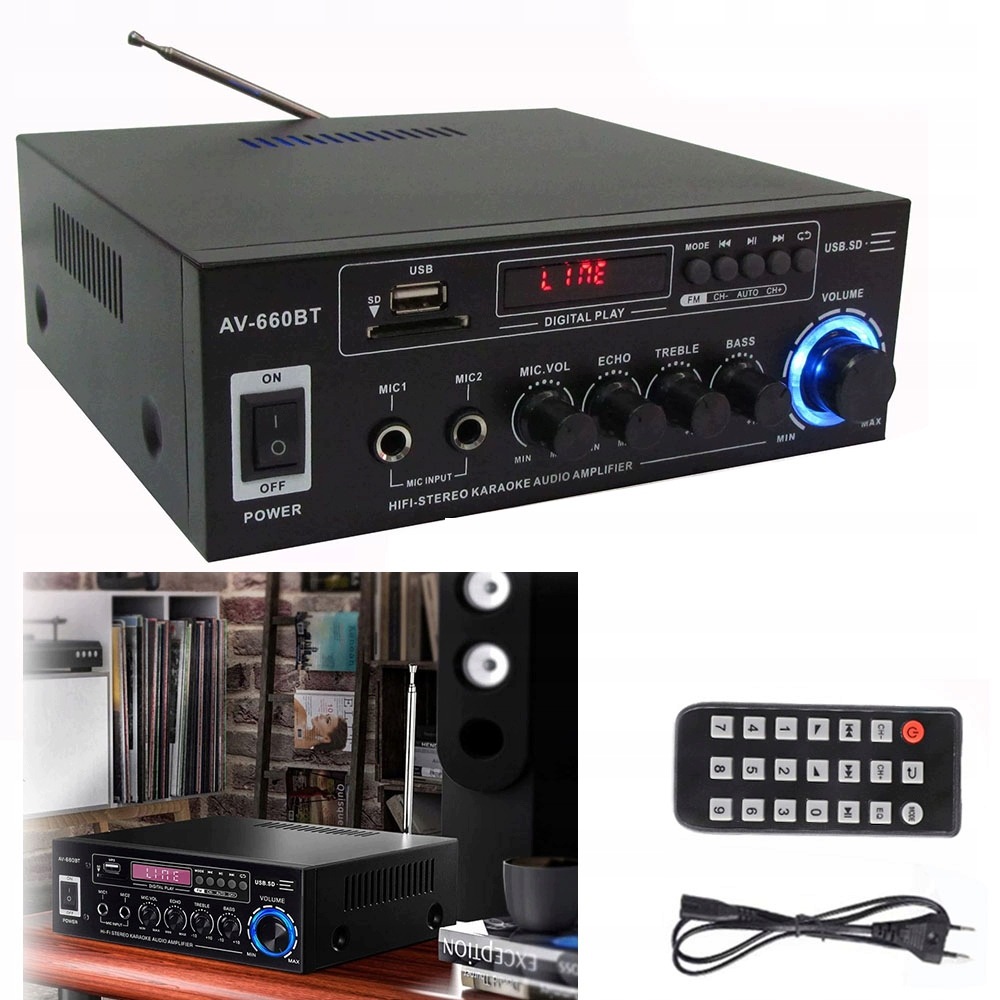 Mini Zesilovač AV-660BT Hifi Bluetooth 5.0 Stereo Rádio S Dálkovým Ovládáním