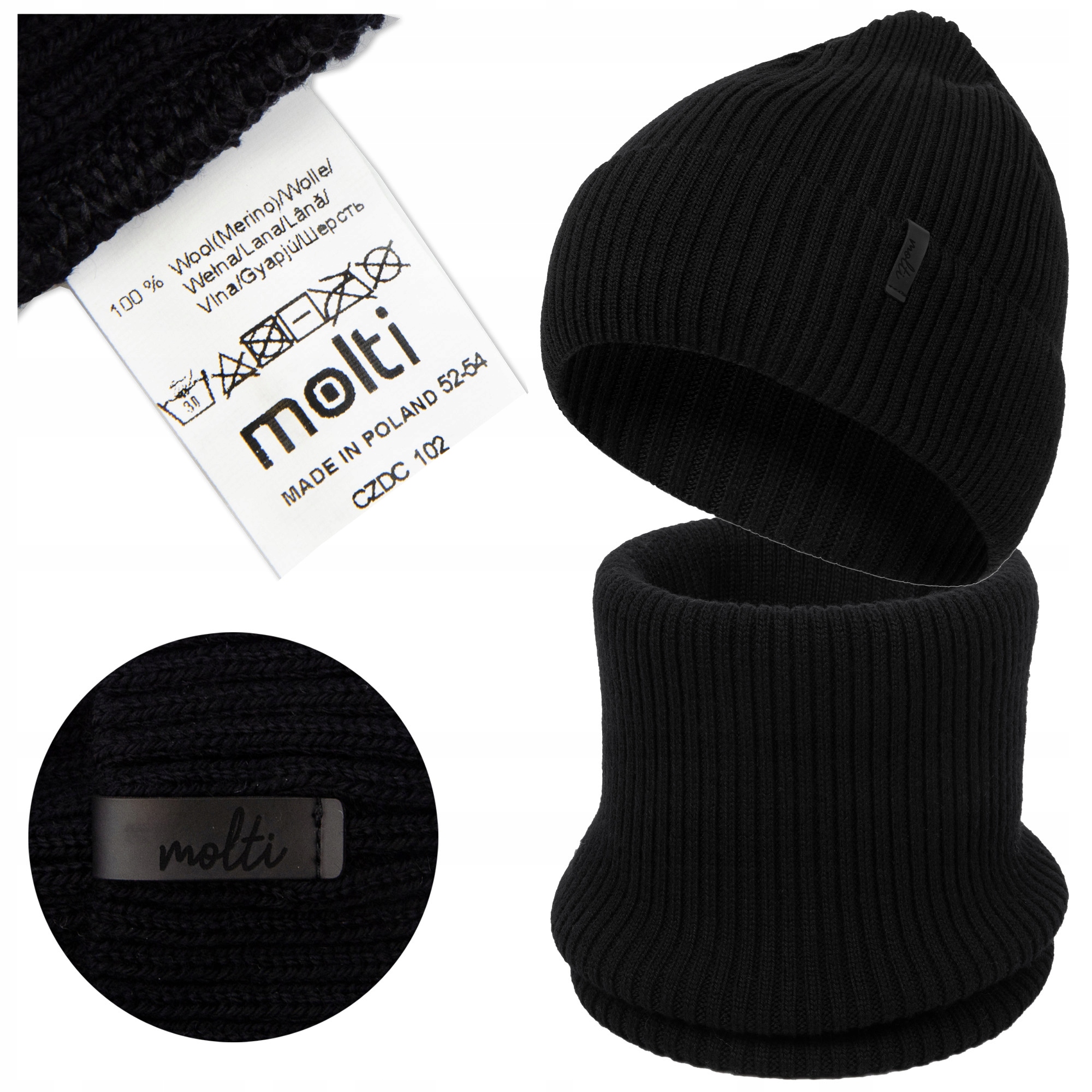 Czapka i komin komplet jesienny wiosenny zimowy 100% wełna merino 48-50