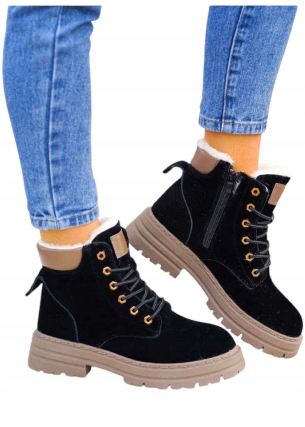 Dámské Kotníkové Boty na platformě Trapery s kožešinou Vysoké černé 37