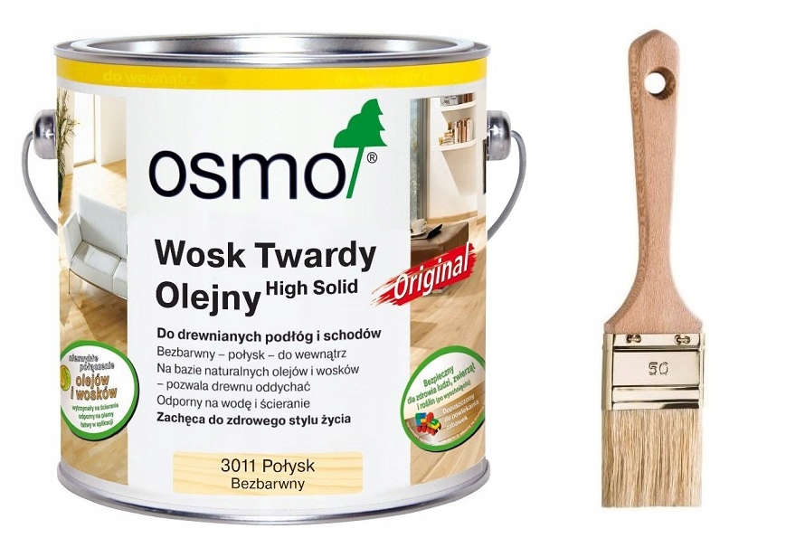 Osmo 3011 Wosk twardy Bezbarwny Połysk 2,5L Pędzel