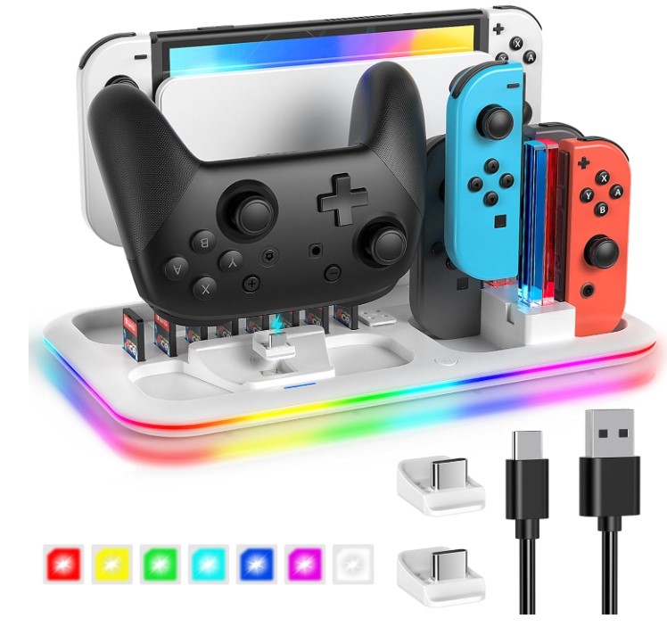 Stacja Ładująca Nintendo Switch OLED Joy-Con Pro Controller RGB Stojak Gry
