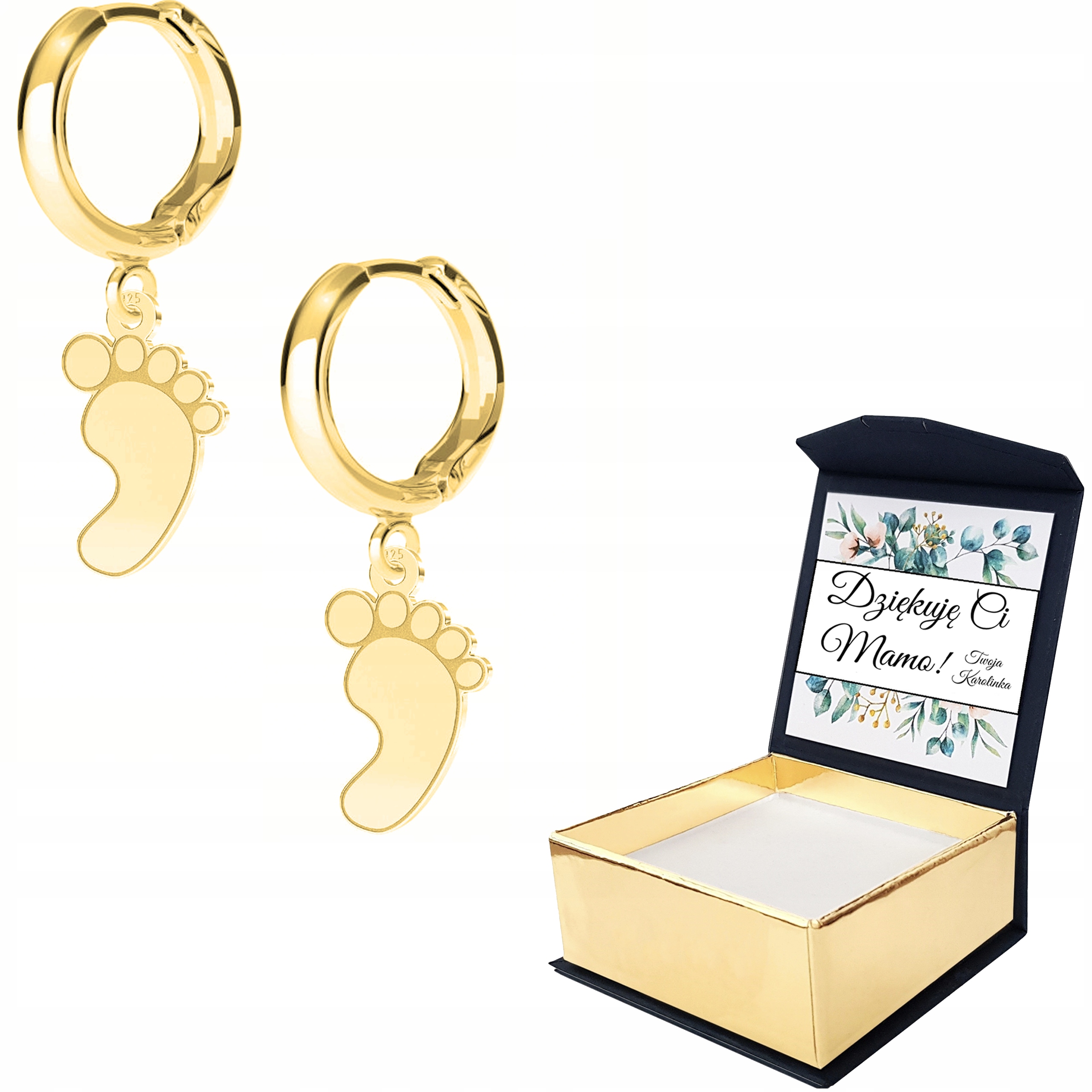 Náušnice zlaté Otisk Dětské Nohy Vlastní Potisk