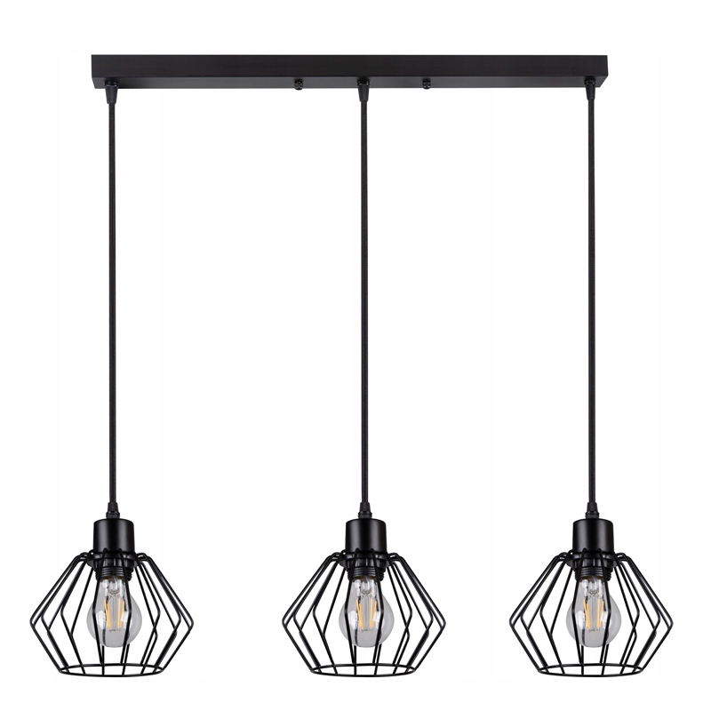 Lampa wisząca sufitowa zwis loft 3x klosz druciany diament czarna