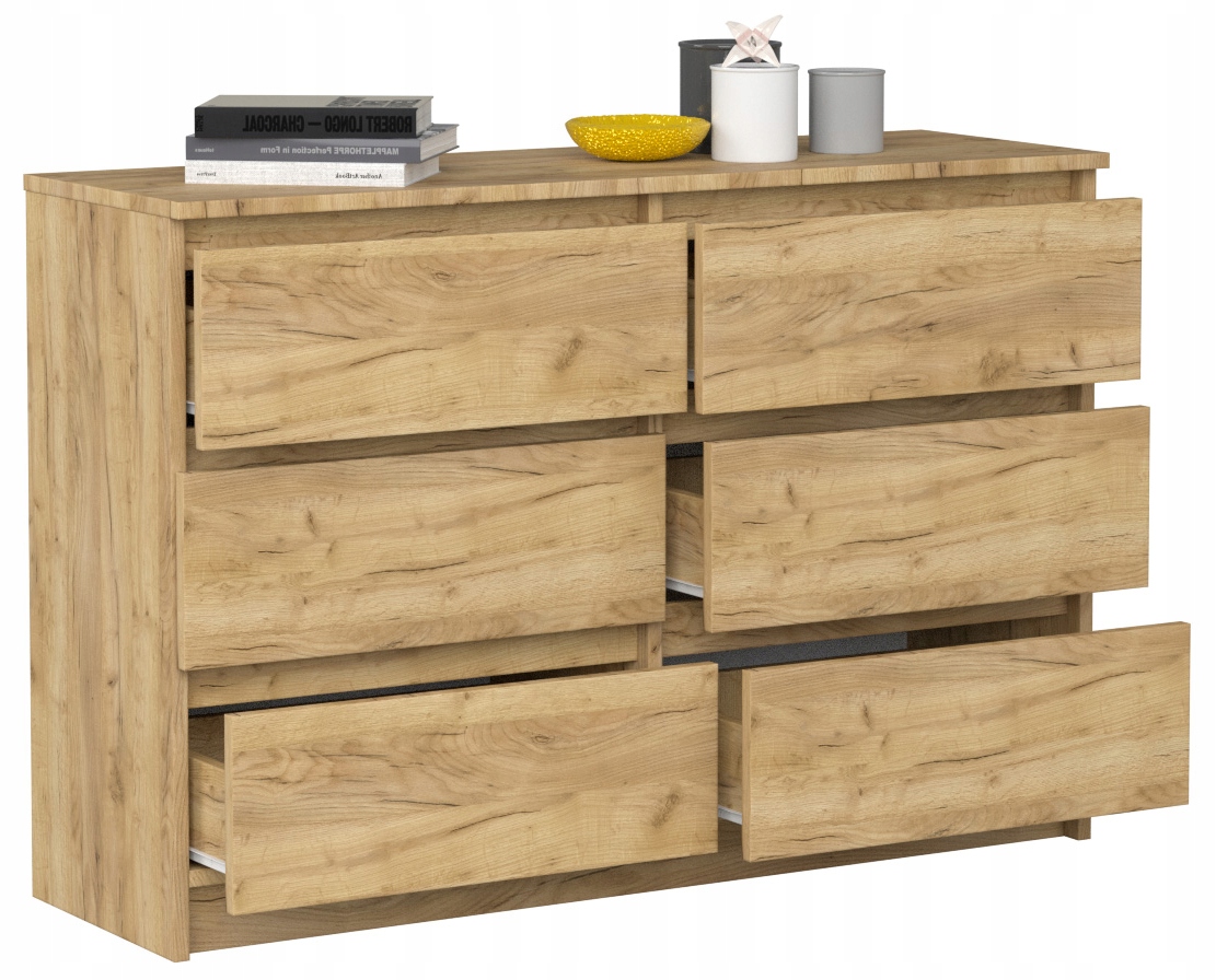 KOMODA SZAFKA 120CM 6 SZUFLAD DĄB CRAFT ZŁOTY Marka BM-Meble