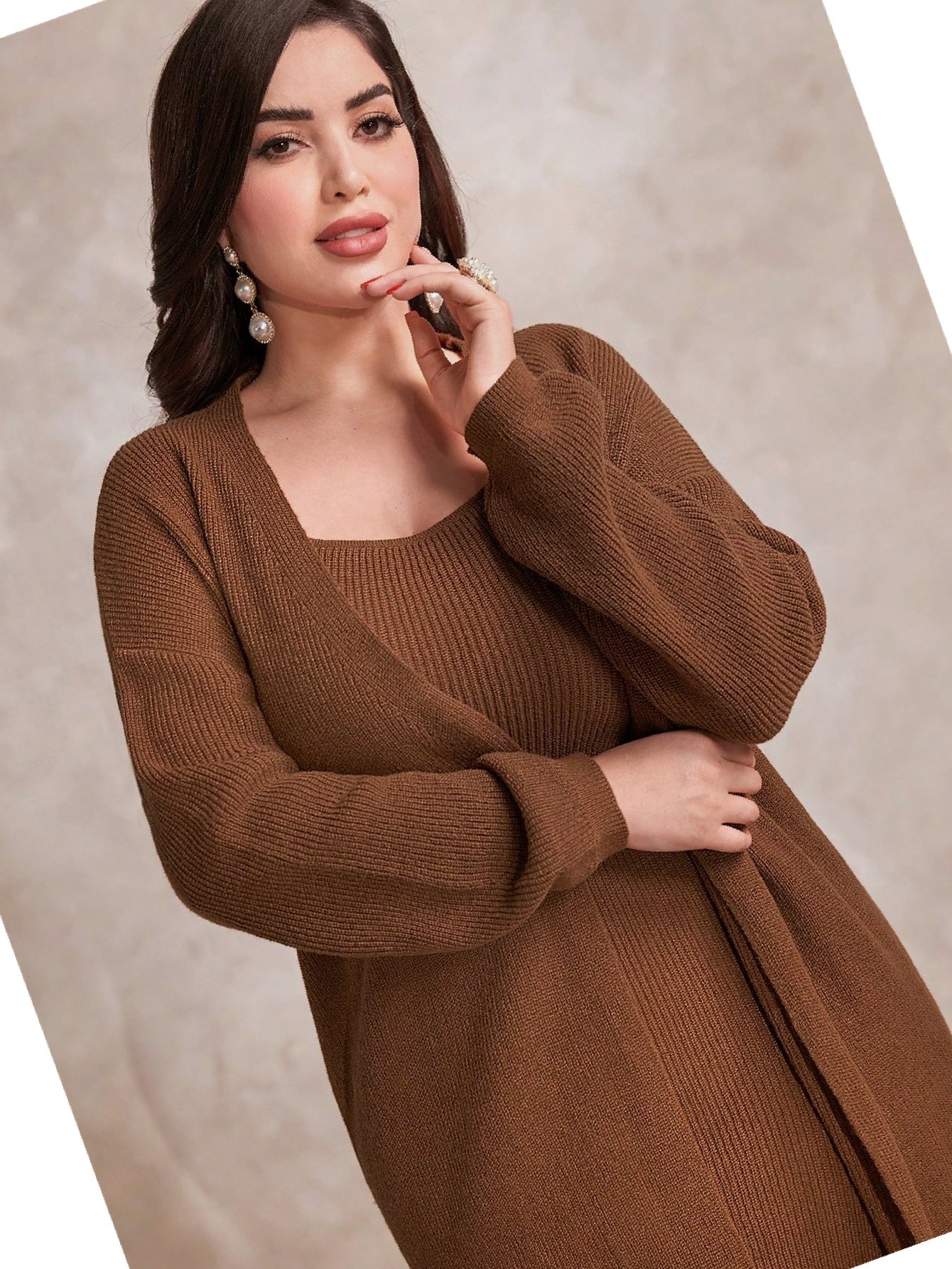 Komplet Šaty Bodycon Pletená s kardiganem Casual S 36