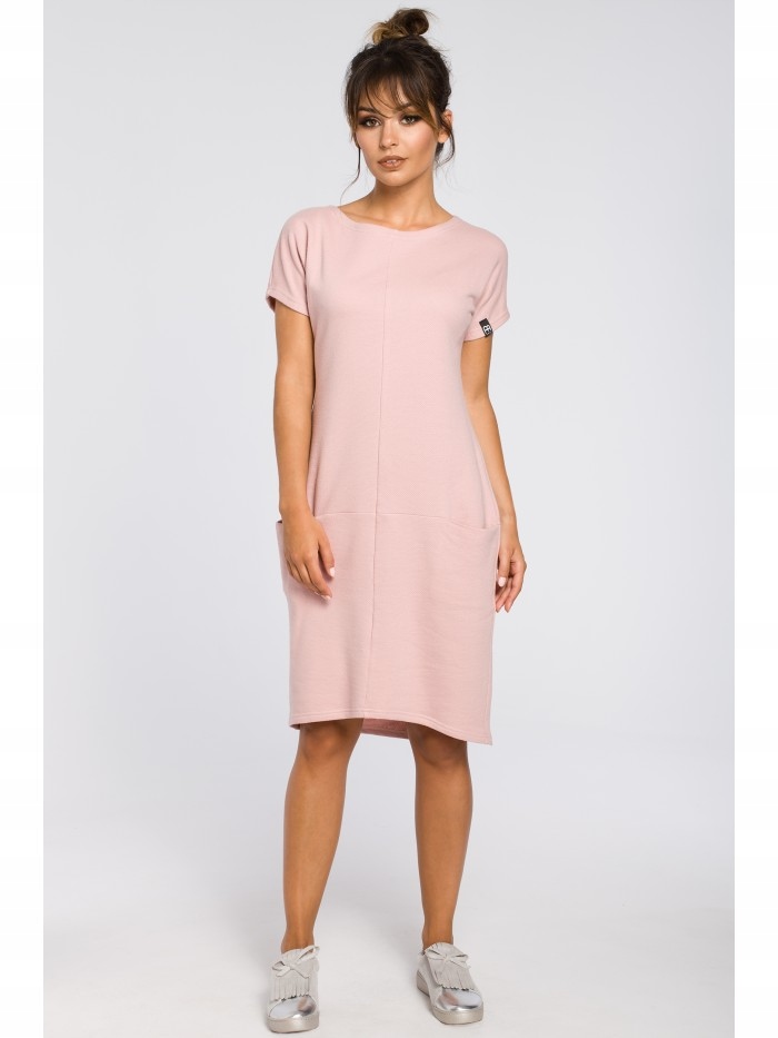 Eu XXL B050 Luźna sukienka midi z kieszeniami pu