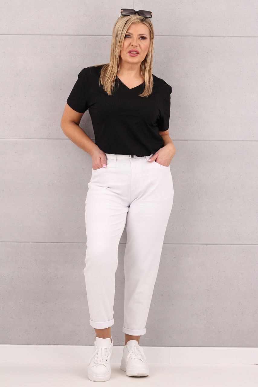 JEANSY DAMSKIE PASEK GRATIS SPODNIE JEANSOWE NA GUMCE DUŻE ROZMIARY Wzór dominujący bez wzoru