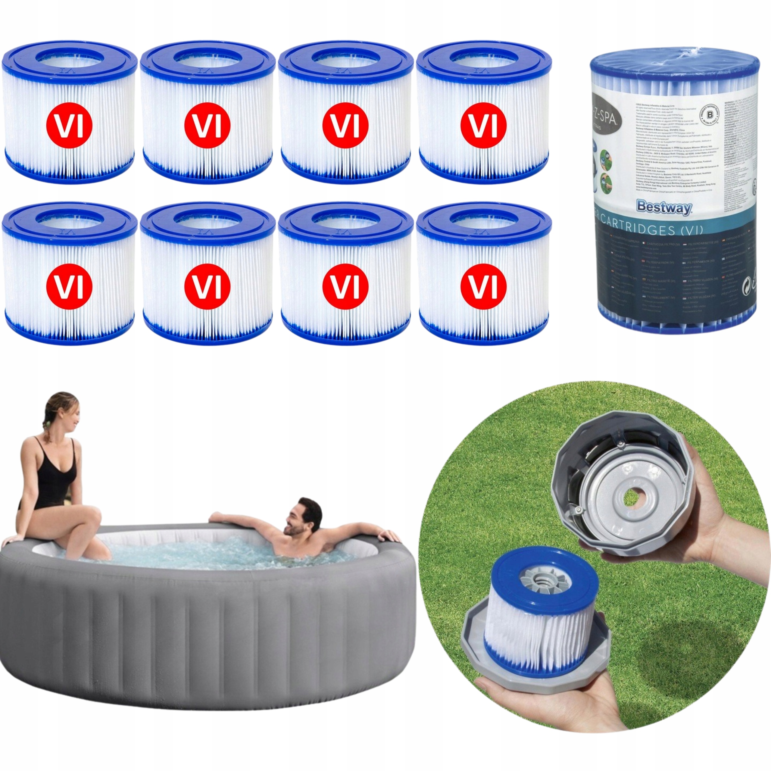 8x Filtr filtry do pompy Lay Z Spa Bestway 60311Lay-Z-SPA typ VI