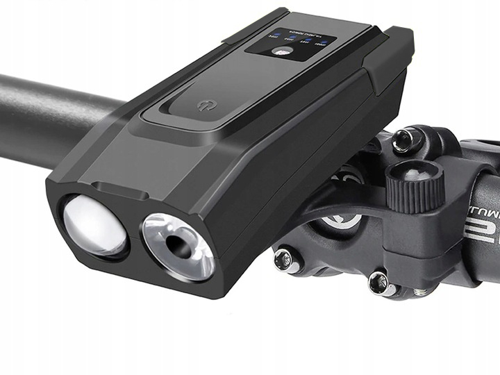 MOCNA LAMPKA ROWEROWA PRZEDNIA TYLNA LED GŁOŚNY DZWONEK AKUMULATOR 2w1 Zasilanie akumulator