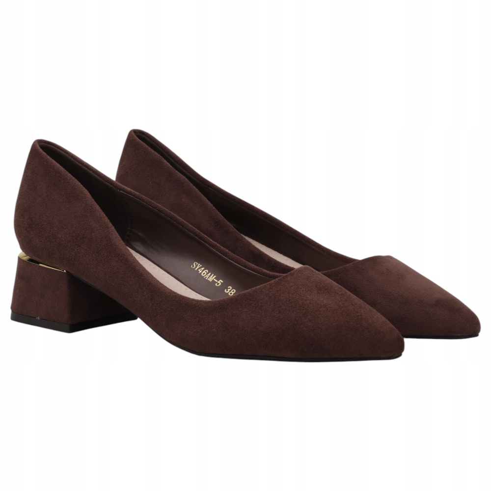 Brązowe Czółenka Damskie Na Słupku Buty Wkładki Ekoskóra