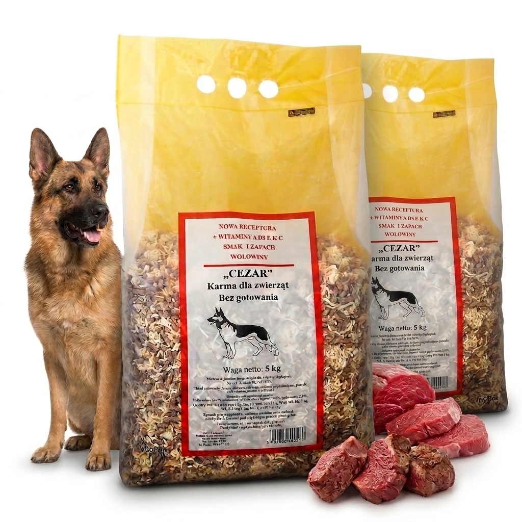 Těstoviny pro psa 5 kg krmivo bez vaření, lehce stravitelná chuť hovězího masa, vitamíny