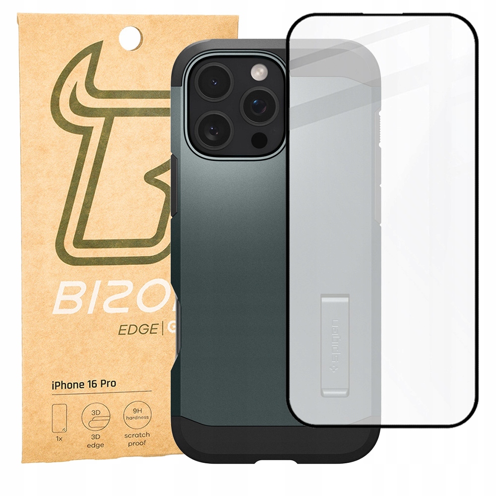 Pouzdro sklo pro iPhone 16 Pro Spigen Bizon case se stojánkem