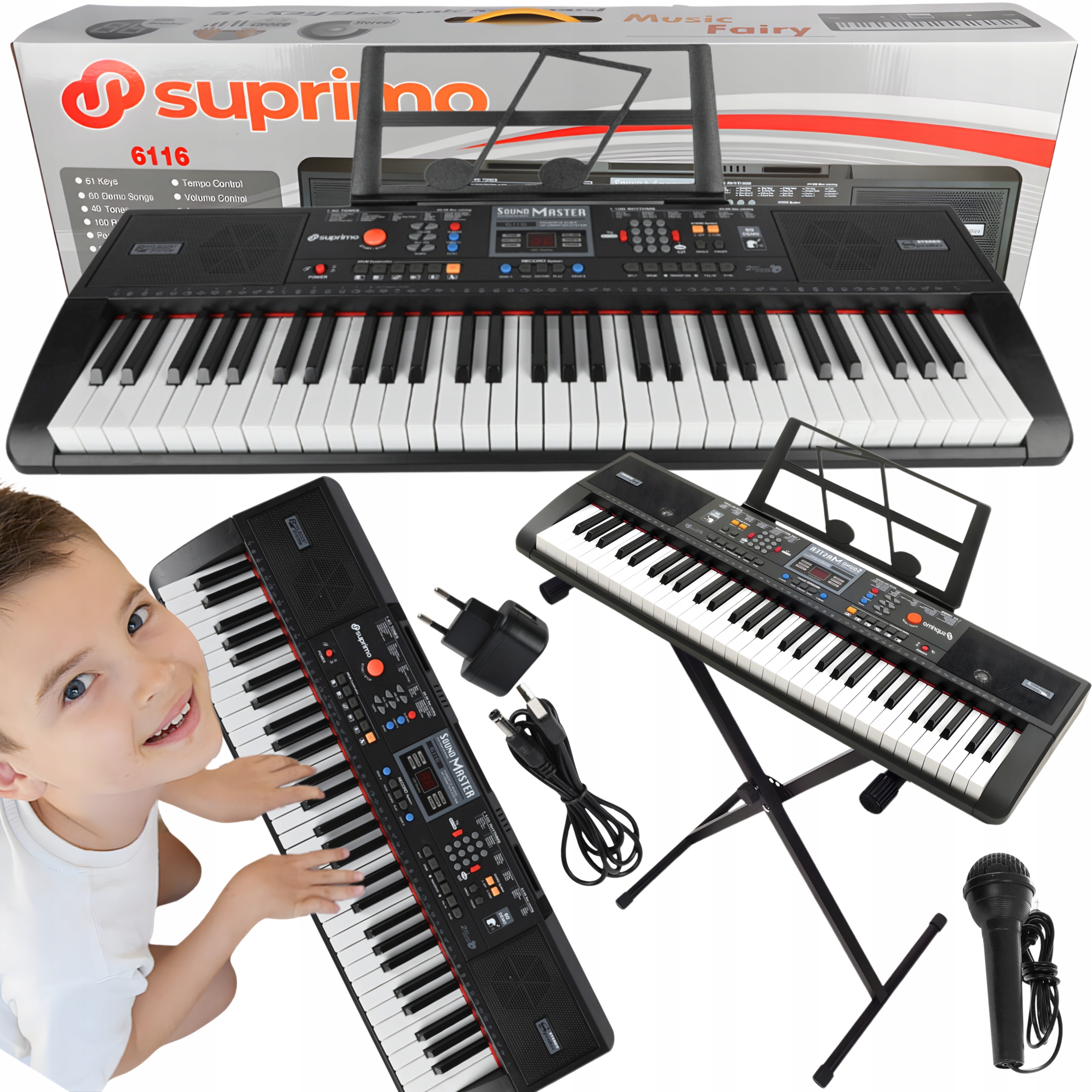 Klávesové Varhany Piano Pro Výuku 61 Kláves Pro Děti Mikrofon Stativ