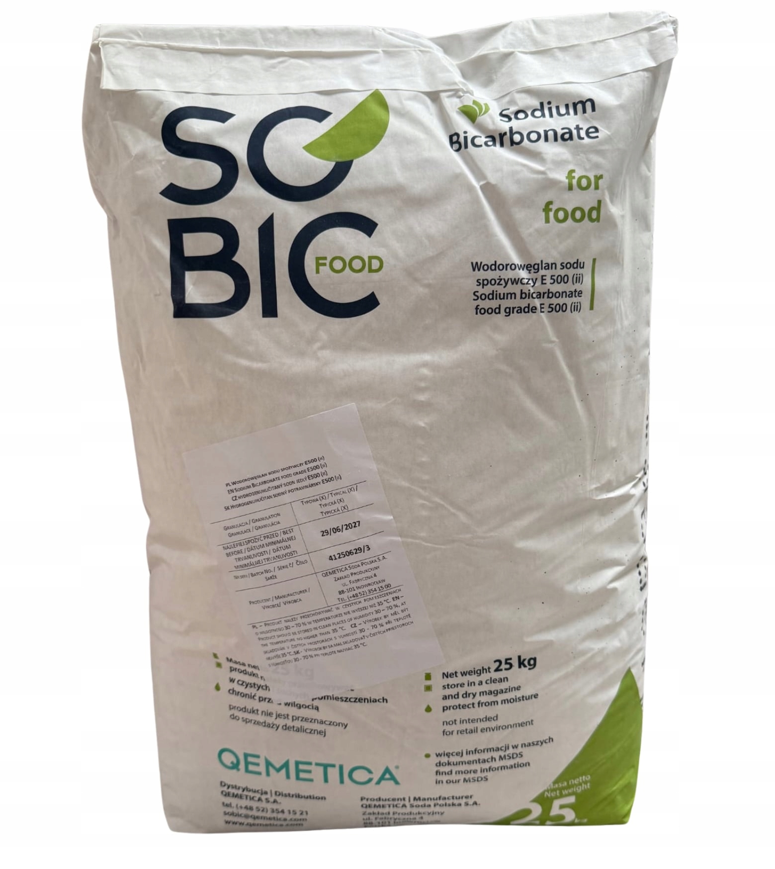 Soda Oczyszczona spożywcza, Bez antyzbrylacza 25kg