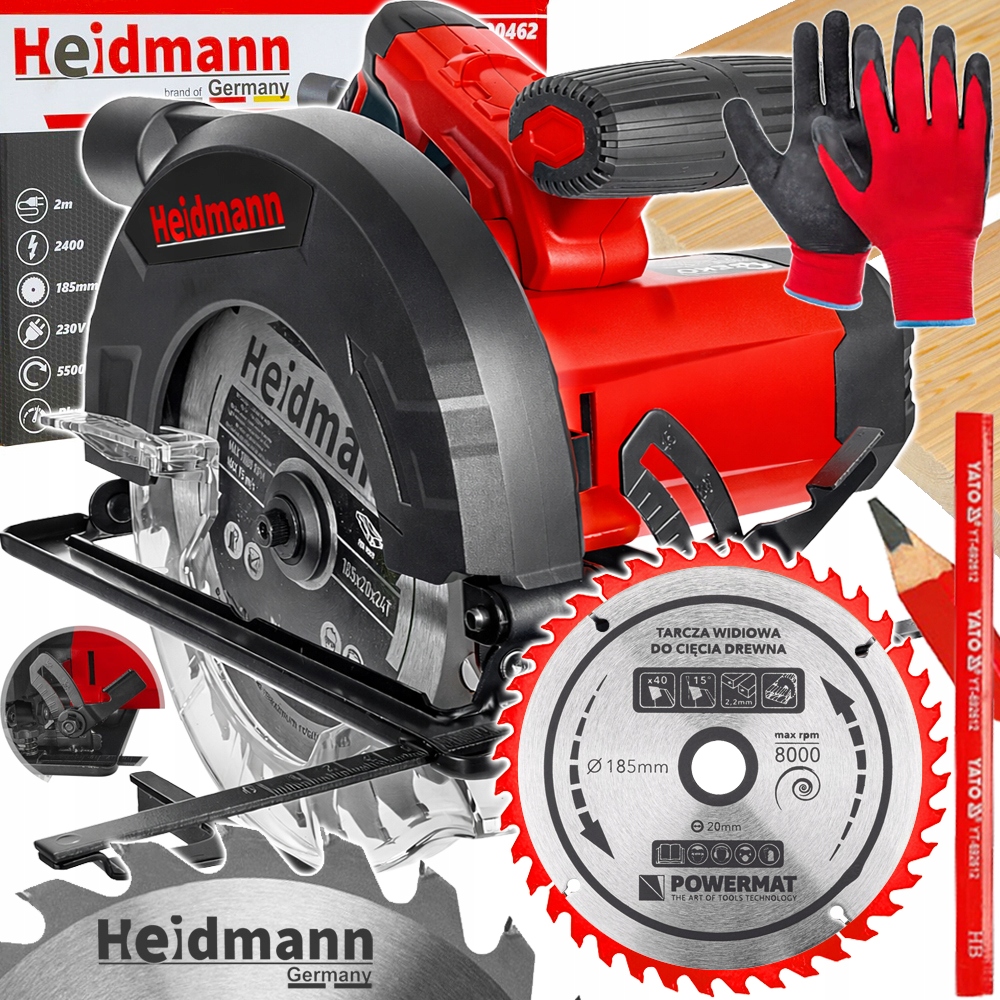 Piła Tarczowa Pilarka Ręczna Drewna Przecinarka 2400W 185mm 2 Tarcze Zestaw