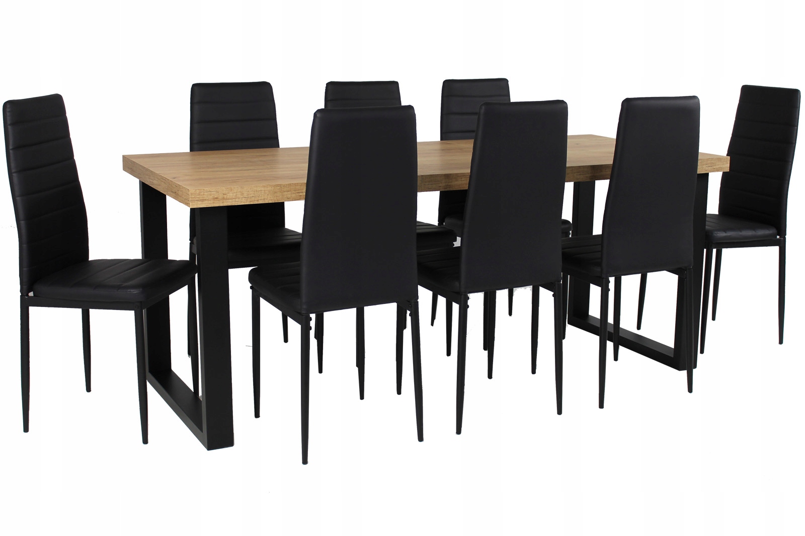 Stół do jadalni ROZKŁADANY i 8 CZARNYCH KRZESEŁ