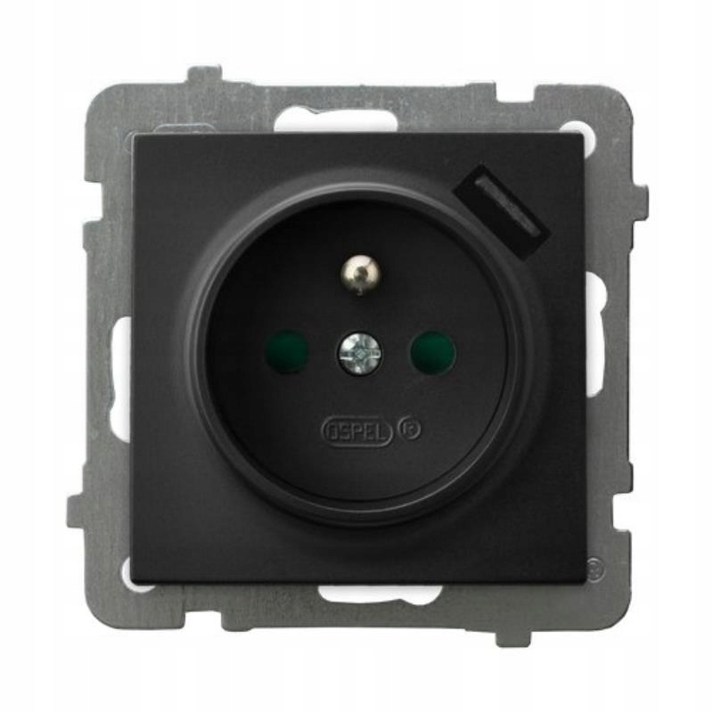 Ospel As černá zásuvka s uzemněním Usb GP-1GZPUSB/m/33