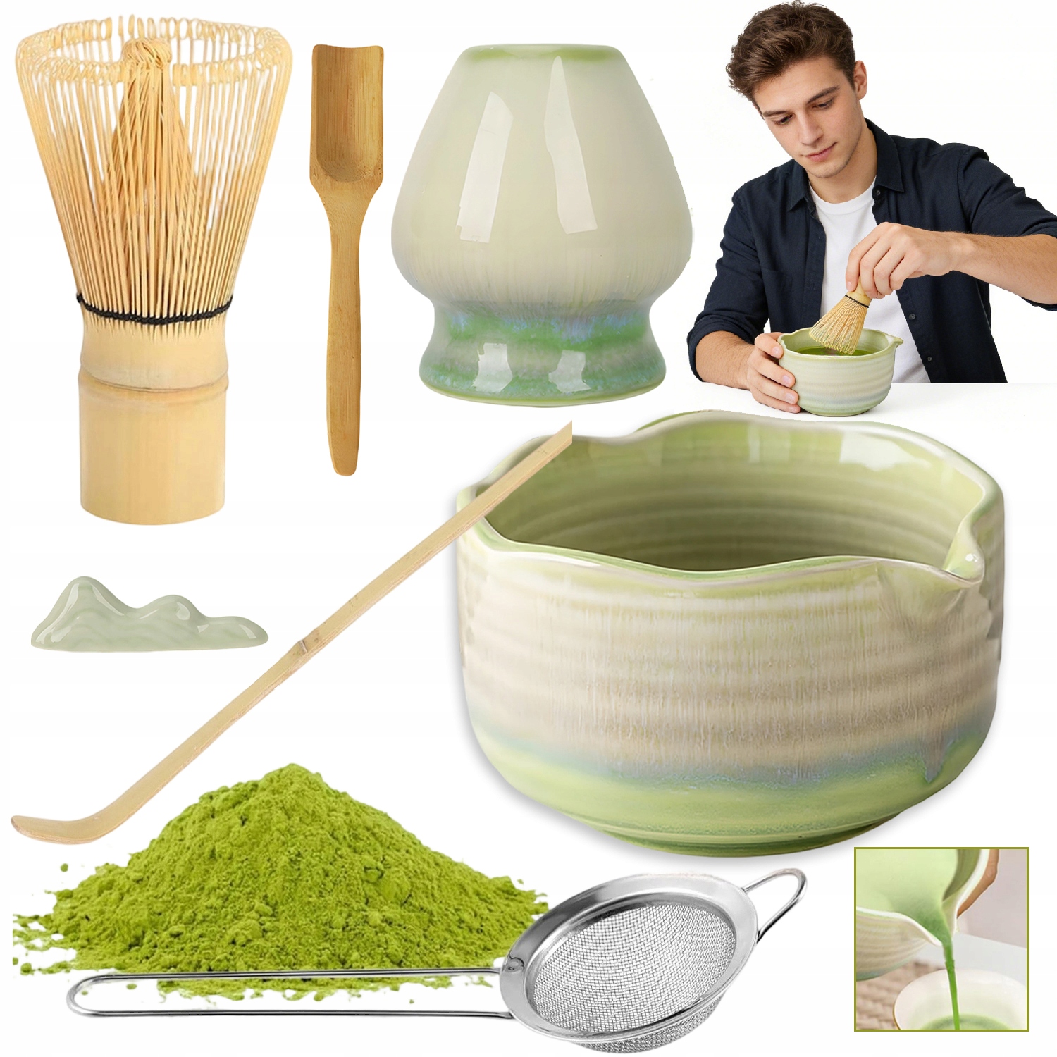 7V1 Sada Na Čaj Matcha, Miska Na Matcha, Sada Na Přípravu MATCHA500 ML