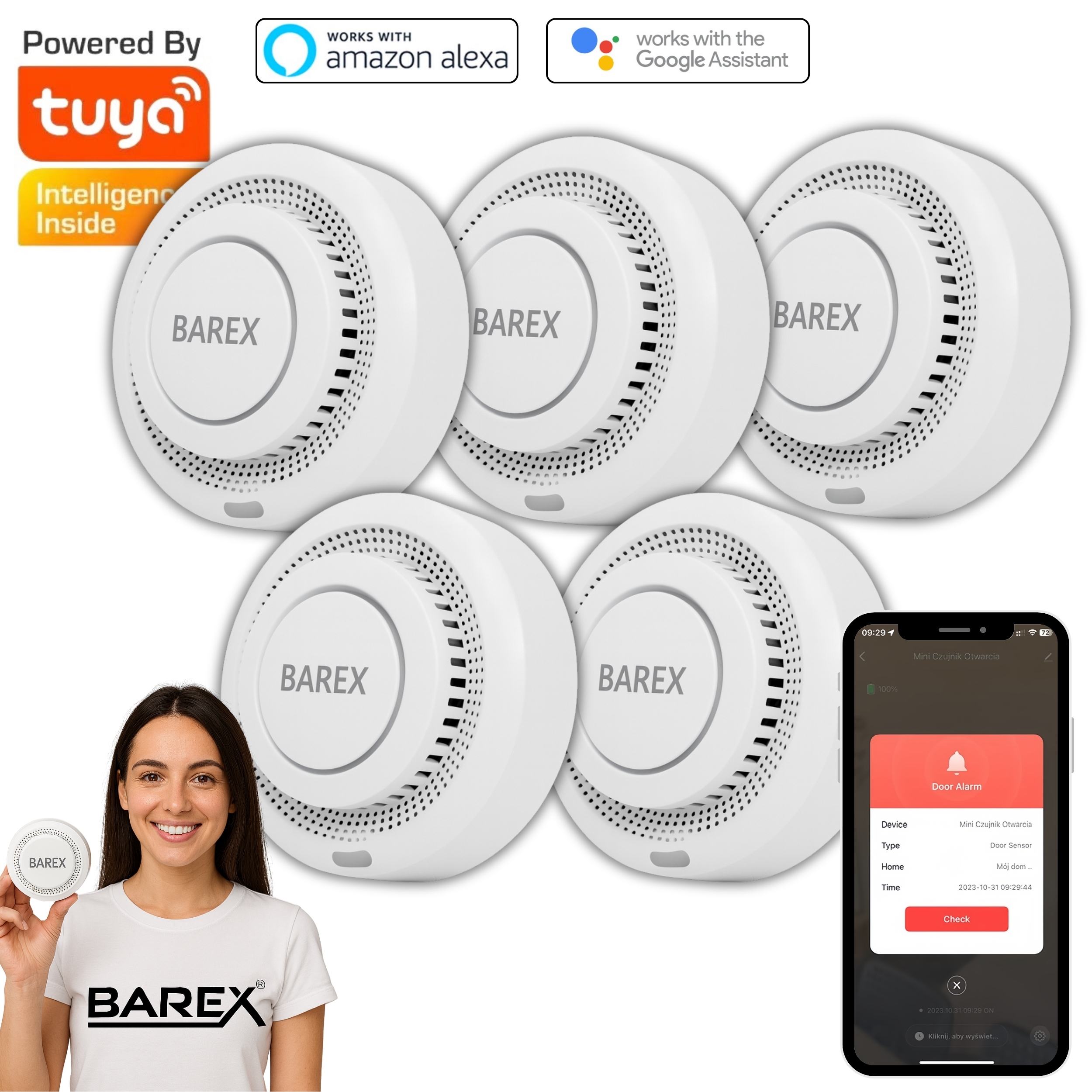 Sada 5x Senzor Dymu Wifi Tuya Certifikovaný Hlasný Bezdrôtový Alarm