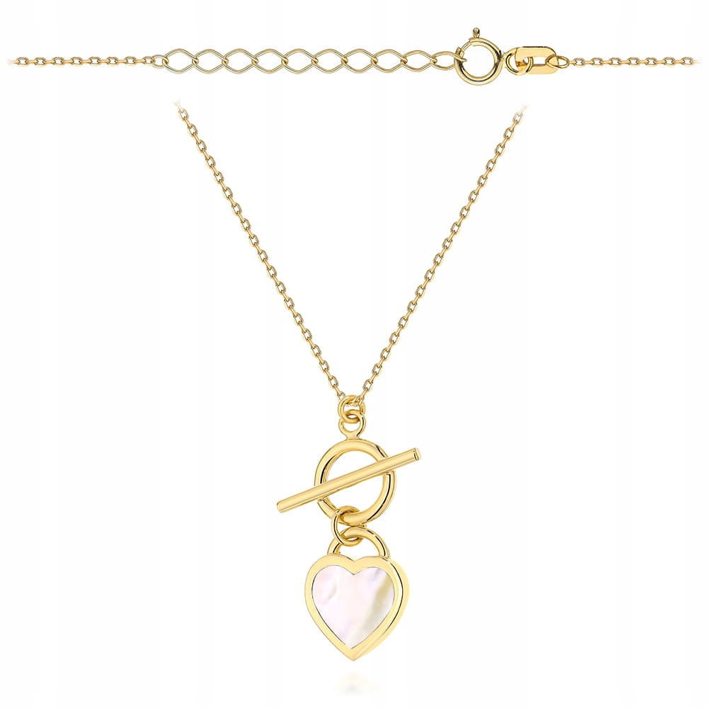 Zlatý náhrdelník 585 srdce a perlová hmota dárek k Valentýnu pro ženy