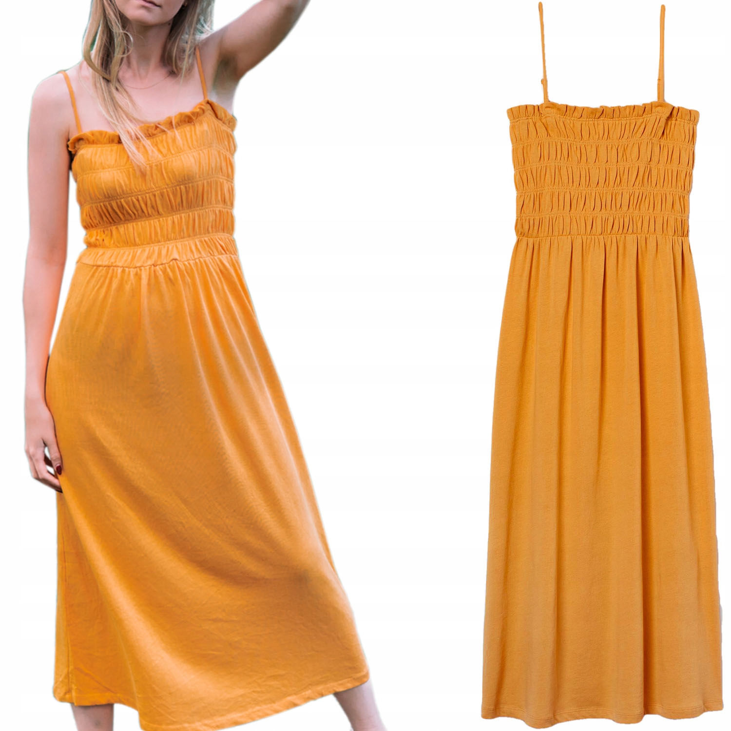 

H&m Długa Musztardowa Sukienka Midi S 36