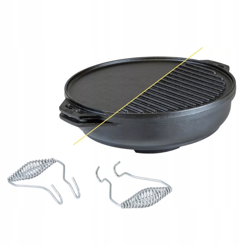 Wielofunkcyjny Kociołek Żeliwny Na Ognisko patelnia żeliwna 5w1 Cook it All
