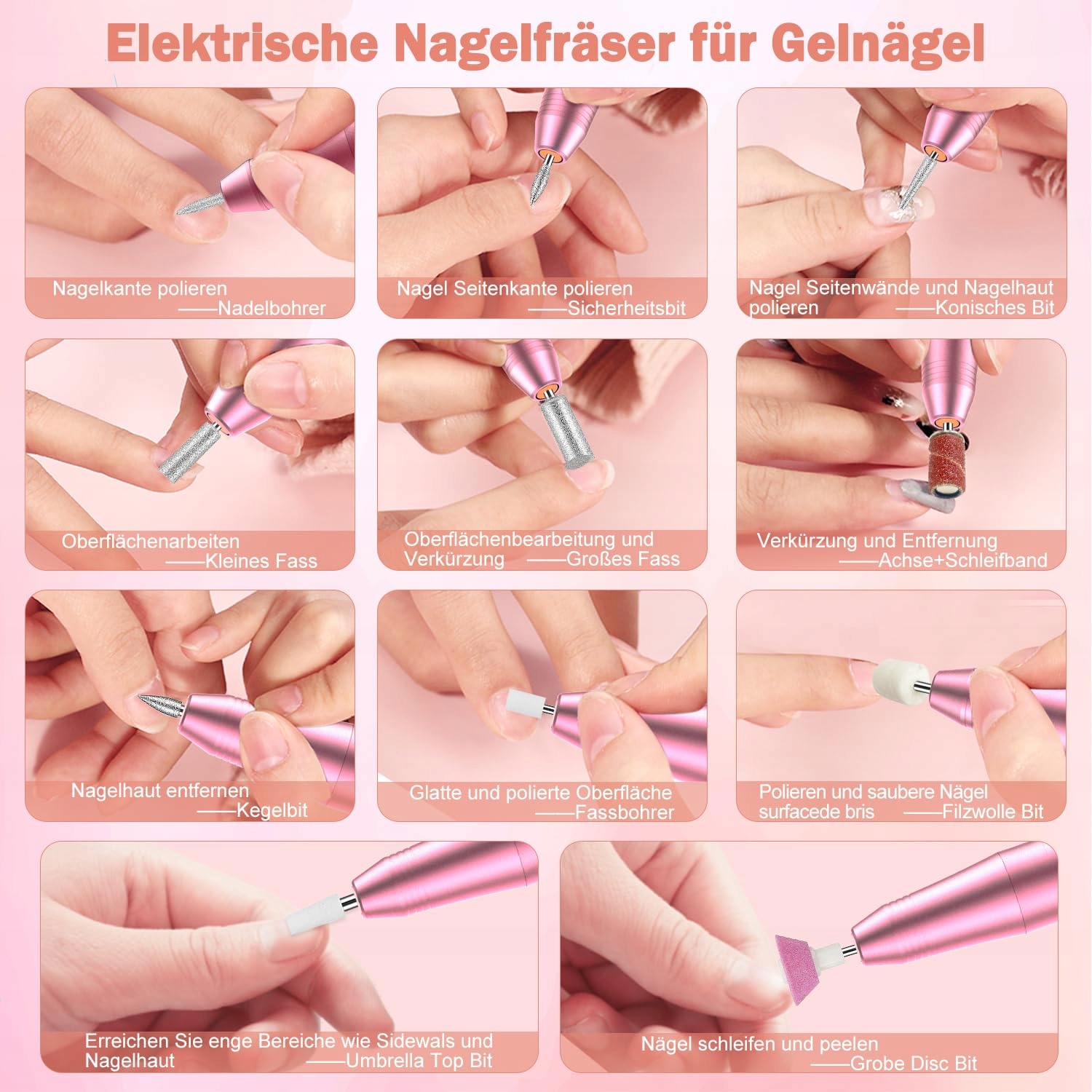 Nailgirls zestaw elektrycznych frezarek do paznokci, 11 w 1 35000 obr./min — miniatura 7