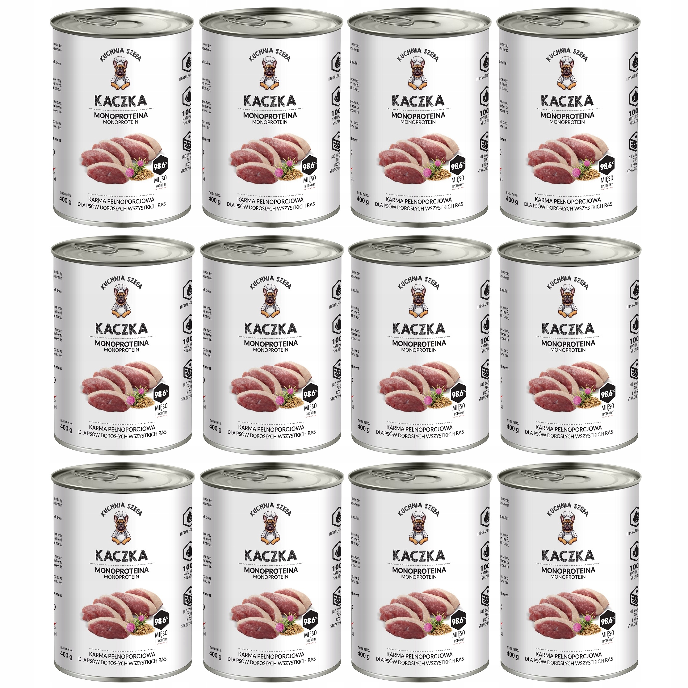 Kuchnia Szefa Mokra Karma Dla Psa Monoproteinowa Kaczka Puszka 12x400g