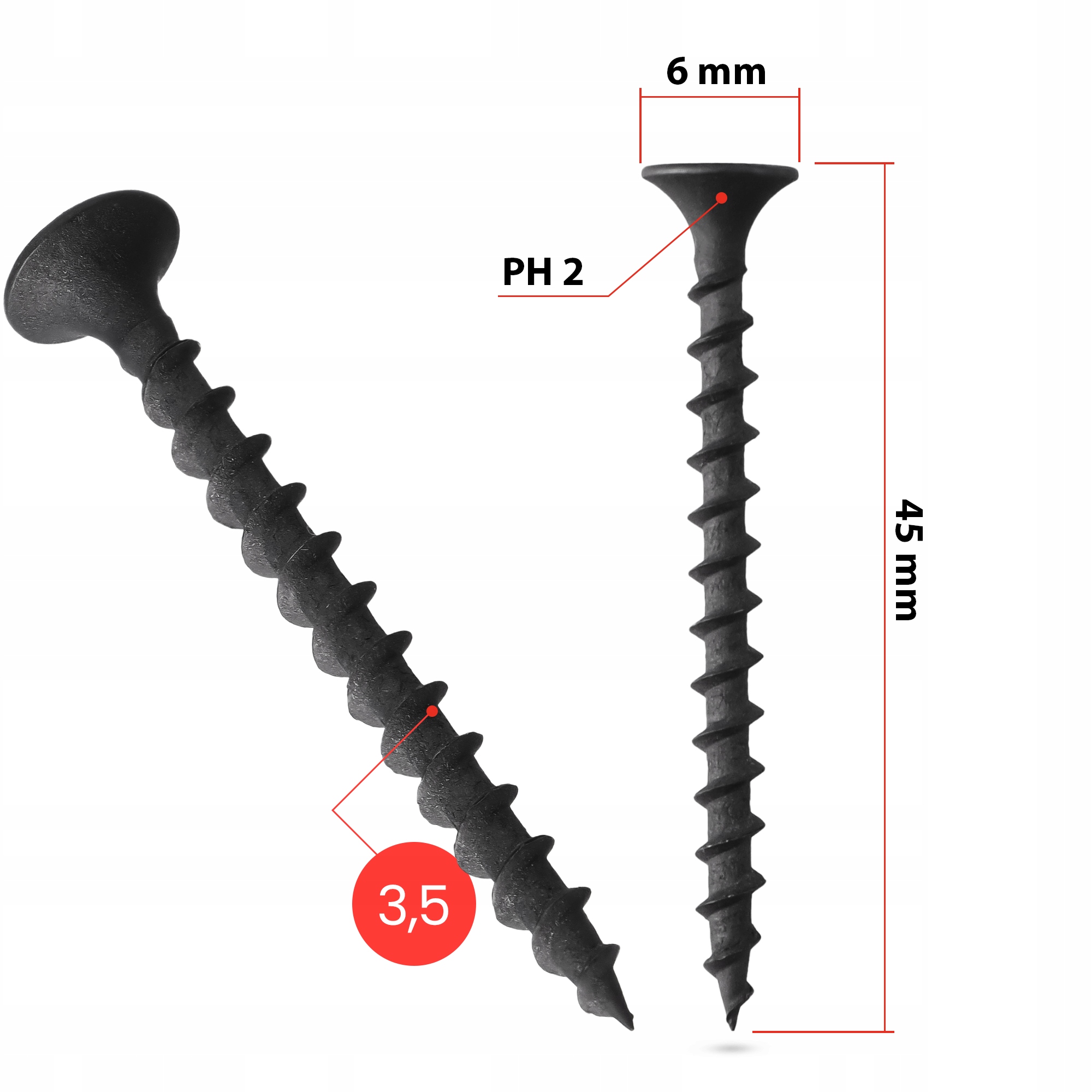 500x WKRĘTY PŁYT GK 3,5x45 MM GIPSOWYCH REGIPSÓW DREWNA CZARNE FOSFATOWANE Opakowanie sztuki