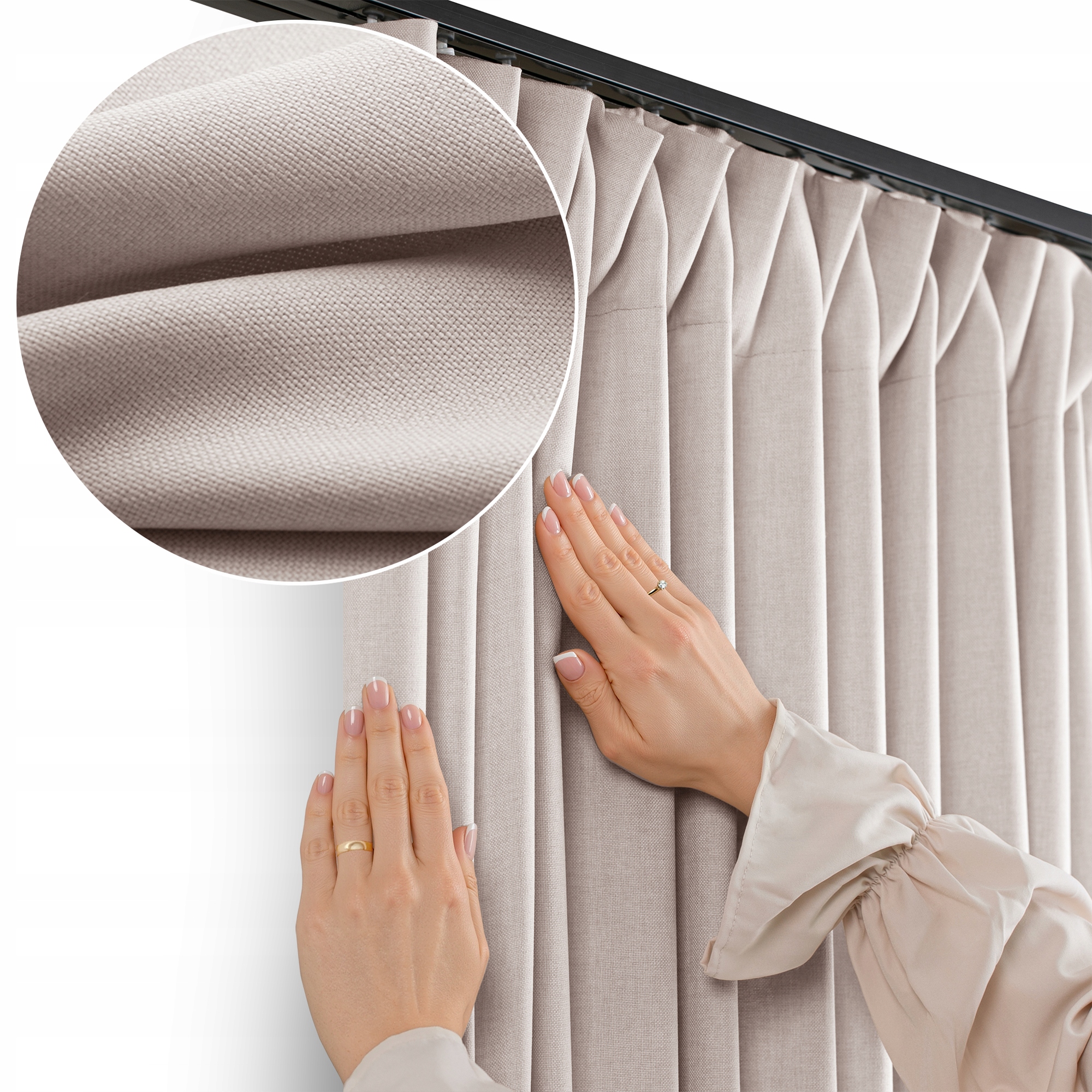 Filumi Závěs struktura len řasící páska do obývacího pokoje Světle Béžová 200x250