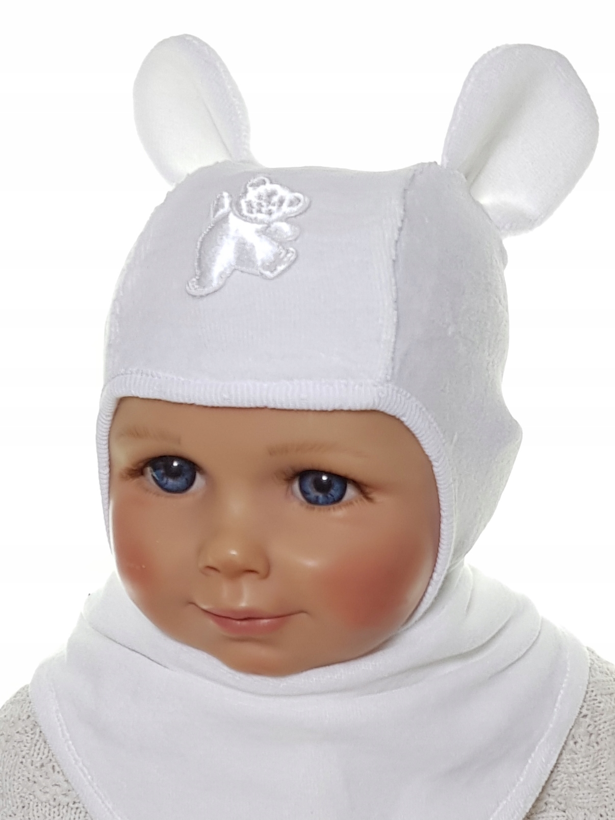 KPL WELUR DLA NOWORODKA CZAPKA MIŚ +CHUSTKA 5KOLOR Rozmiar 34-38 cm