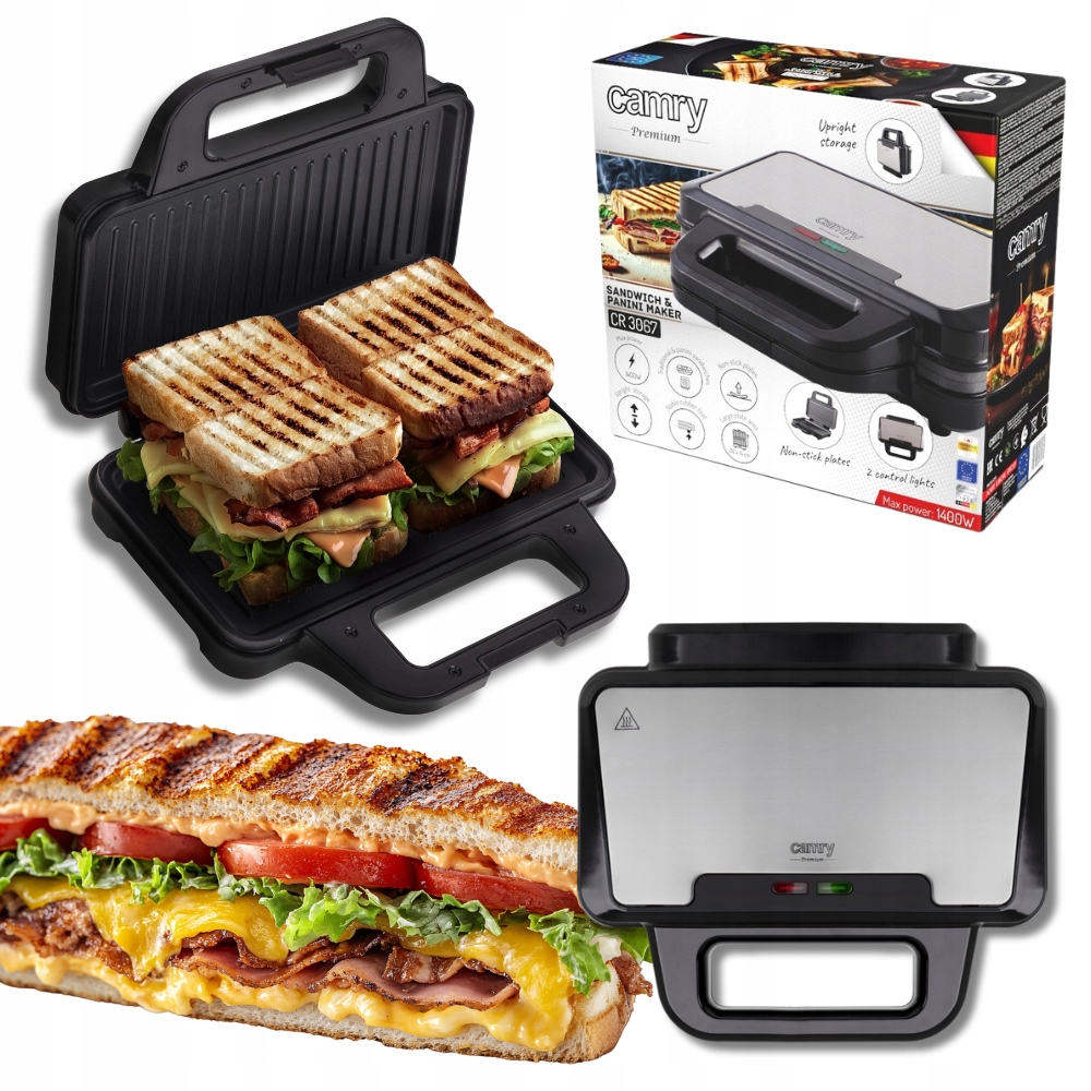 Grill Elektrický opékač toustovač Non-stick 1400W na Vánoce Velký