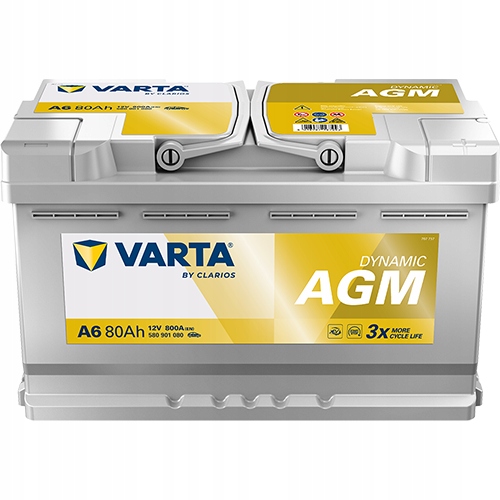Varta 80Ah 800A Silver Dynamic A6 Agm P+ 12V Akumulator 315x175x190mm 2026r