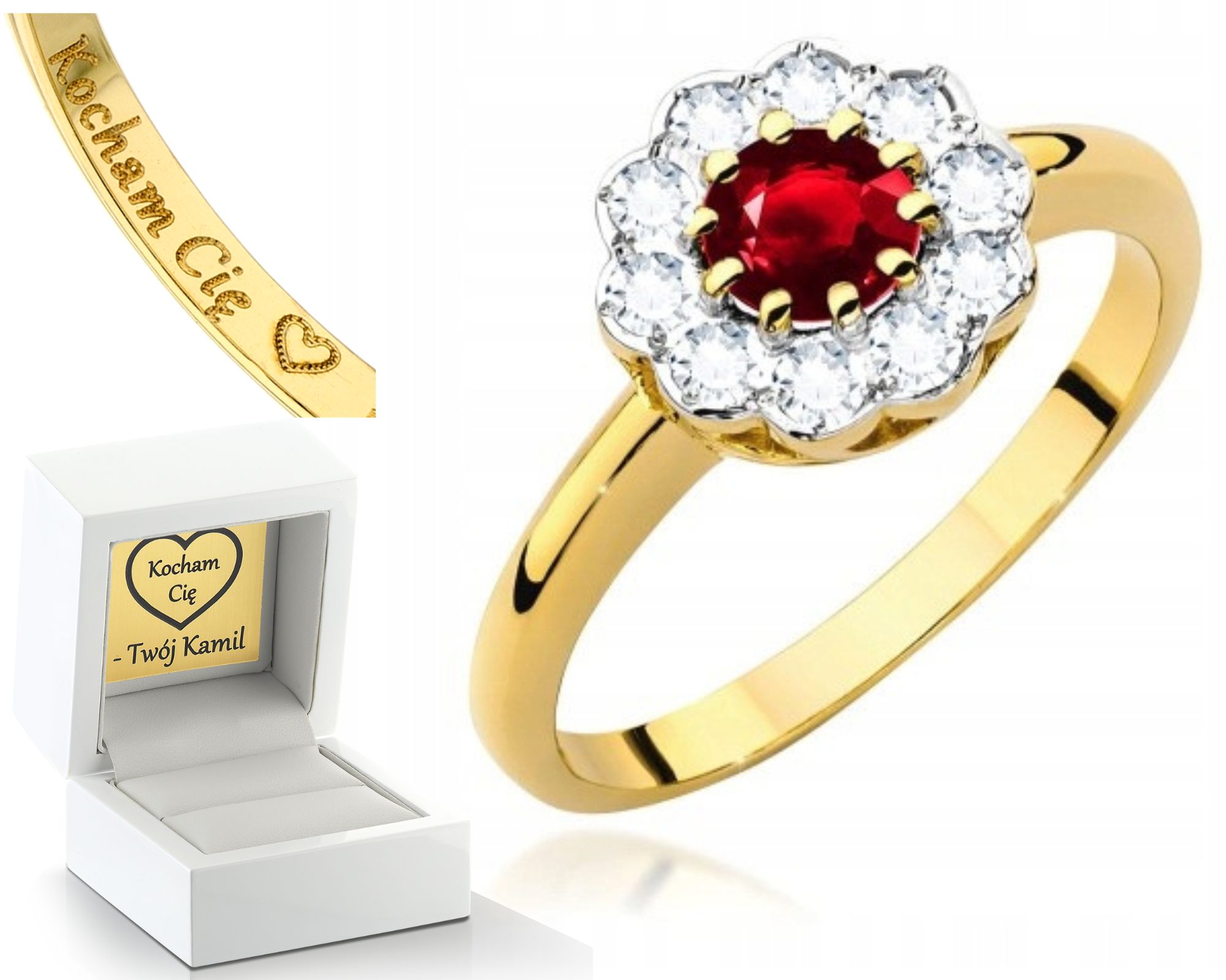 Zlatý Prstýnek Rubín A Brilianty Gravírování Bonus