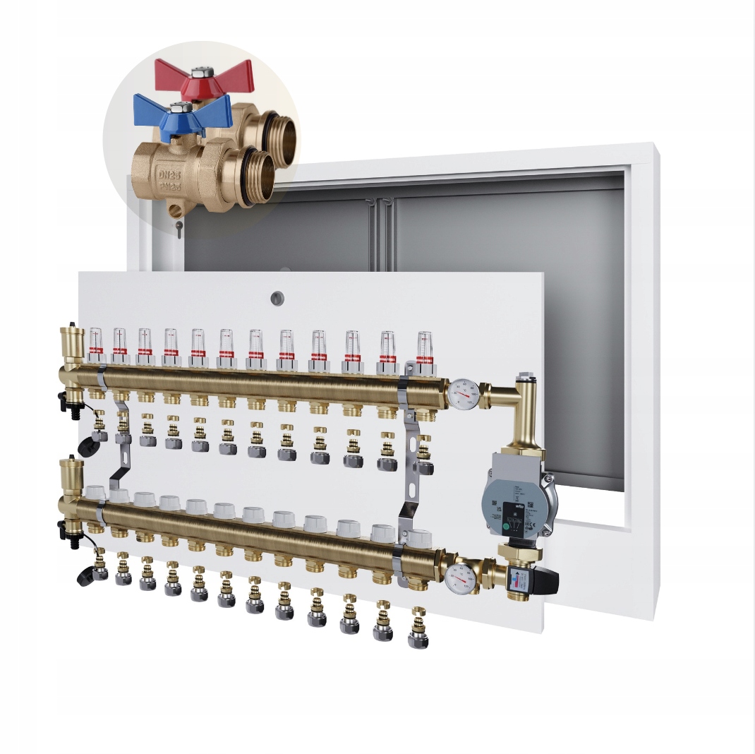 Rozdělovač podlahového vytápění 12 Skříňka Natynk+wilo+pex+kulový Ventil